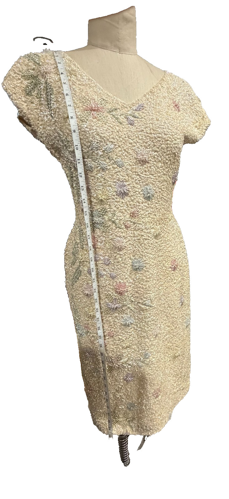 Premium Vintage Fran La Bianca 1950’s Pastel Beaded & Sequined Evening Dress