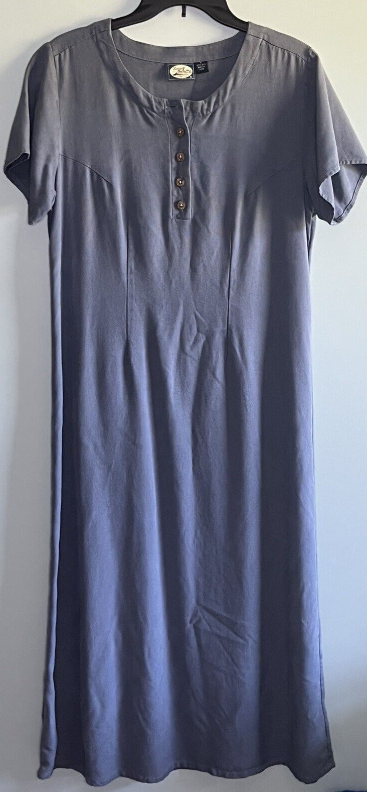 Tommy Bahama Silk Mineral Washed Denim Blue Maxi Short Sleeve Dress Vintage