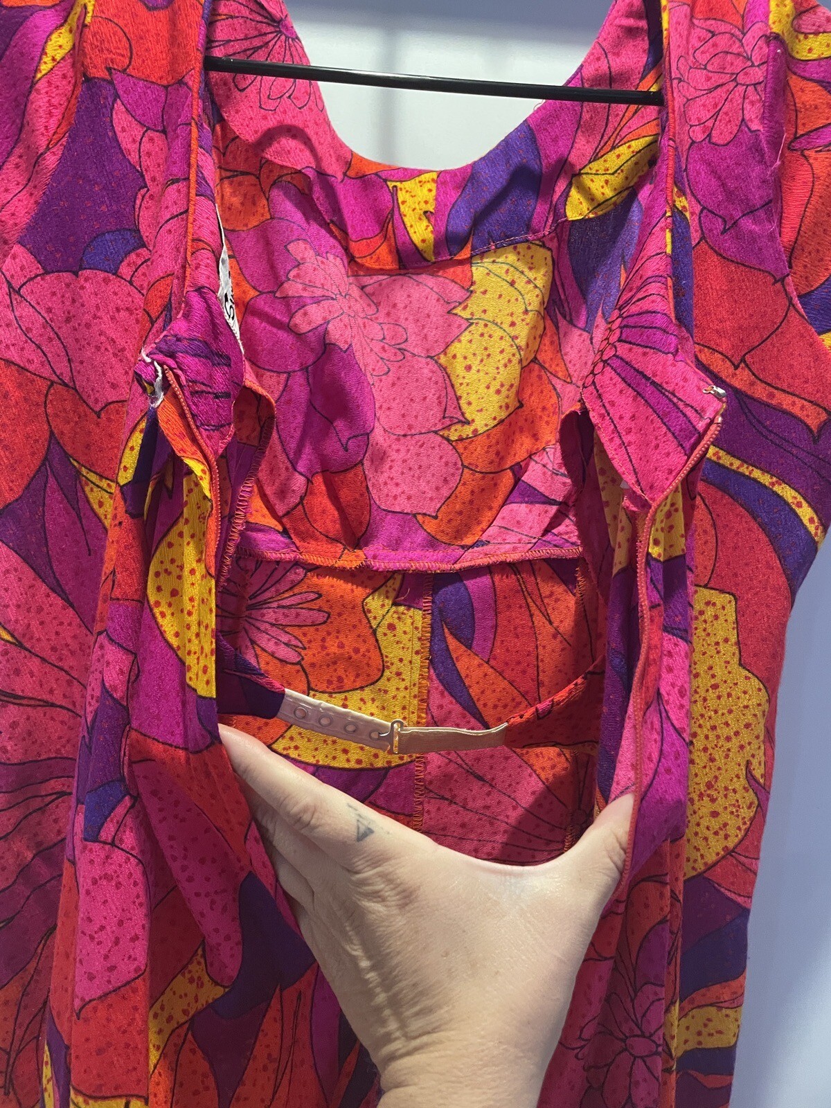 Sun Fashions Of Hawaii Honolulu Colorful 1970 1960 Dress Groovy Vintage Medium