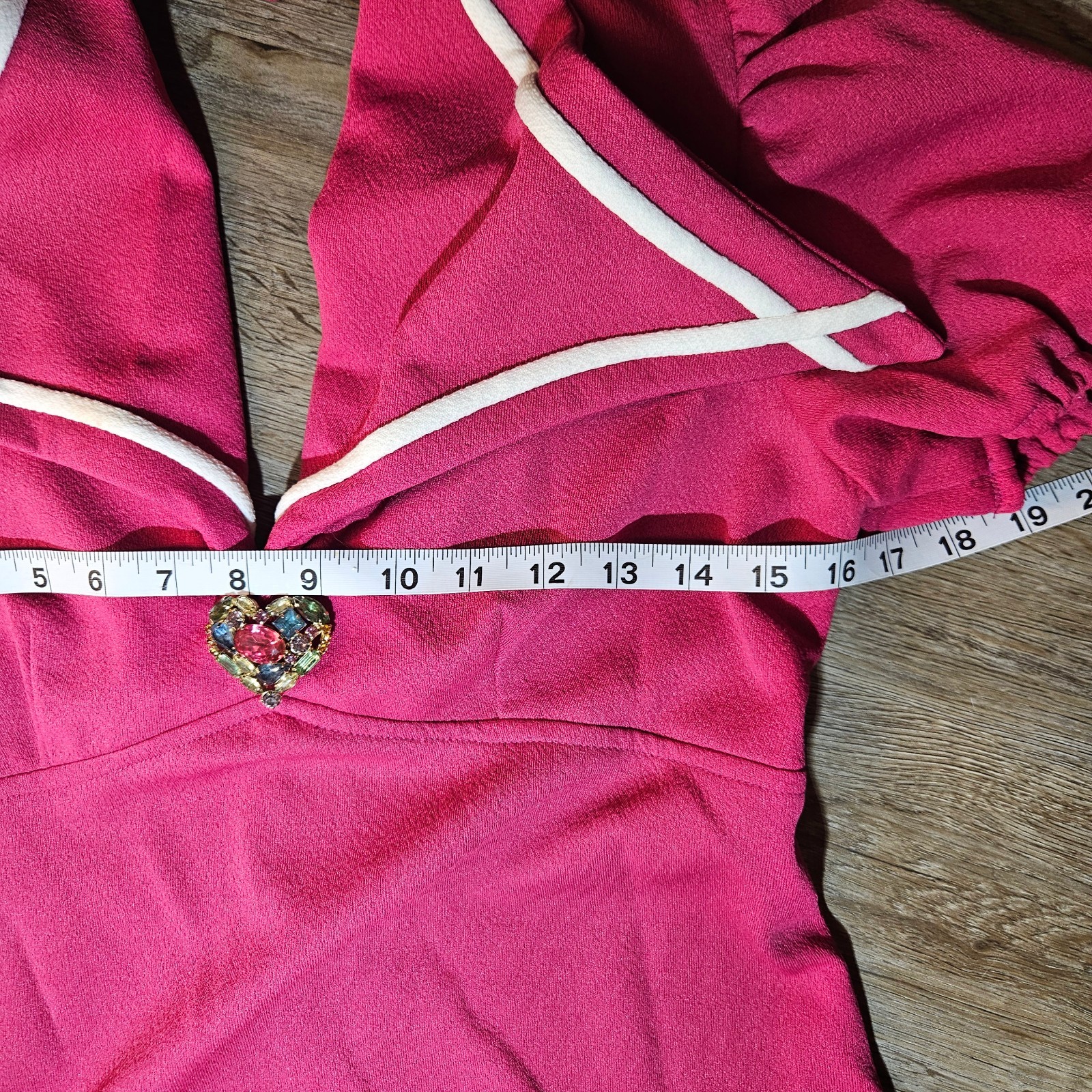 VTG Handmade Fuchsia Maxi Dress Rhinestone Heart Brooch Puff Sleeve OOAK