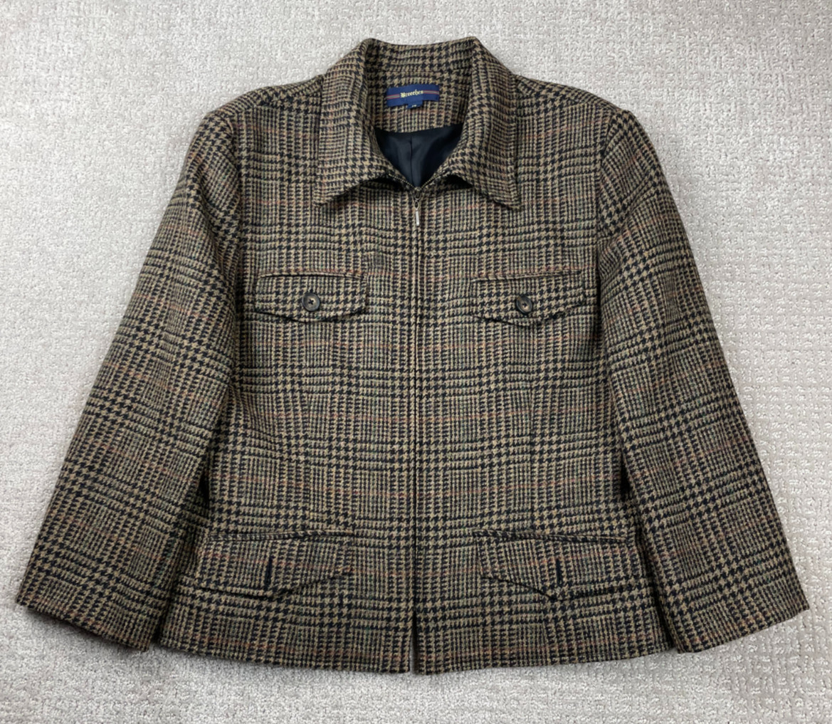 Vintage 80s Breeches Jacket Womens 14 Glen Plaid Houndstooth Wool Cropped Riding