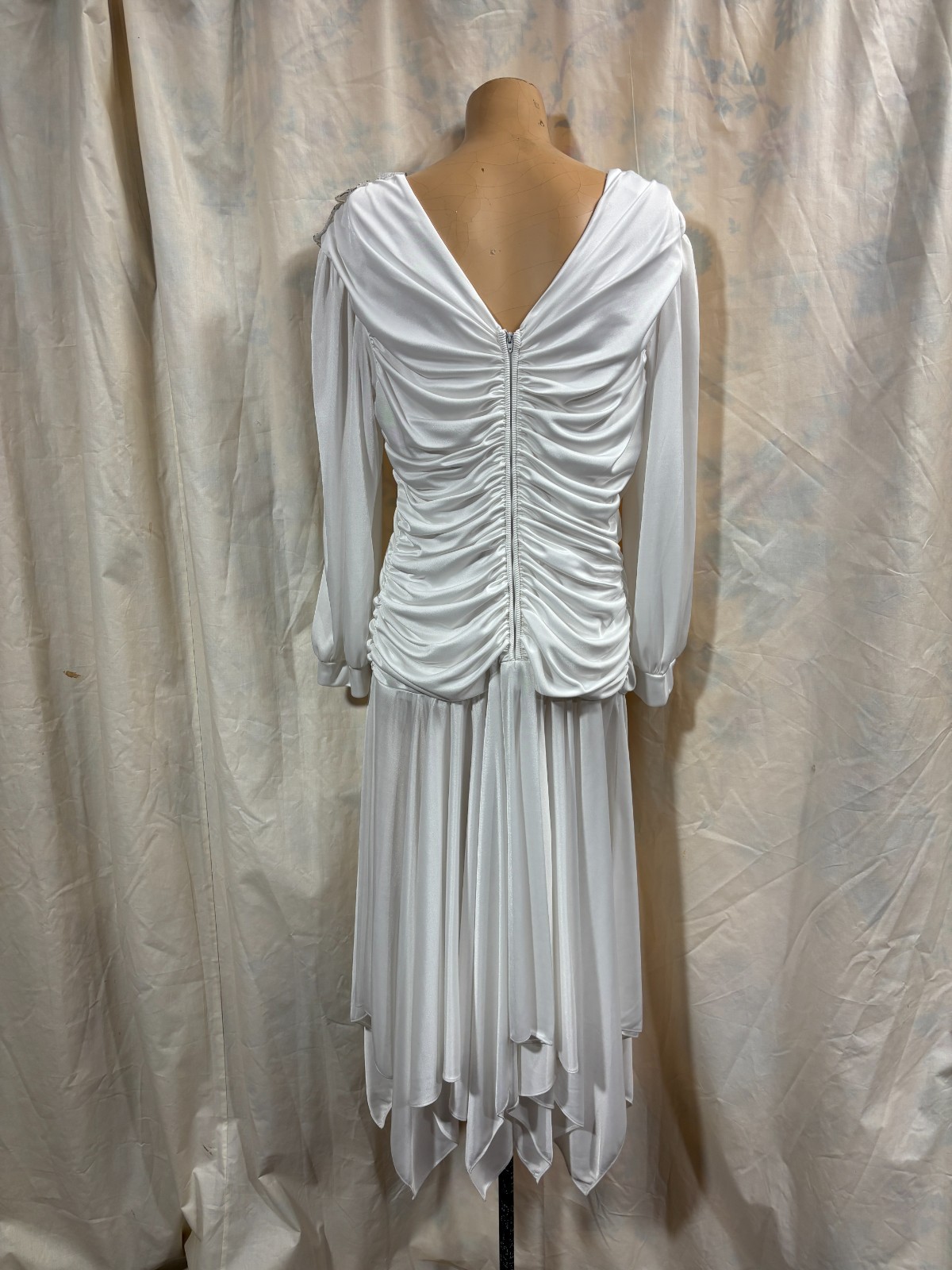 Vintage 1970s 1980s Joo Mee White Evening Cocktail Wedding Disco Dress 13/14