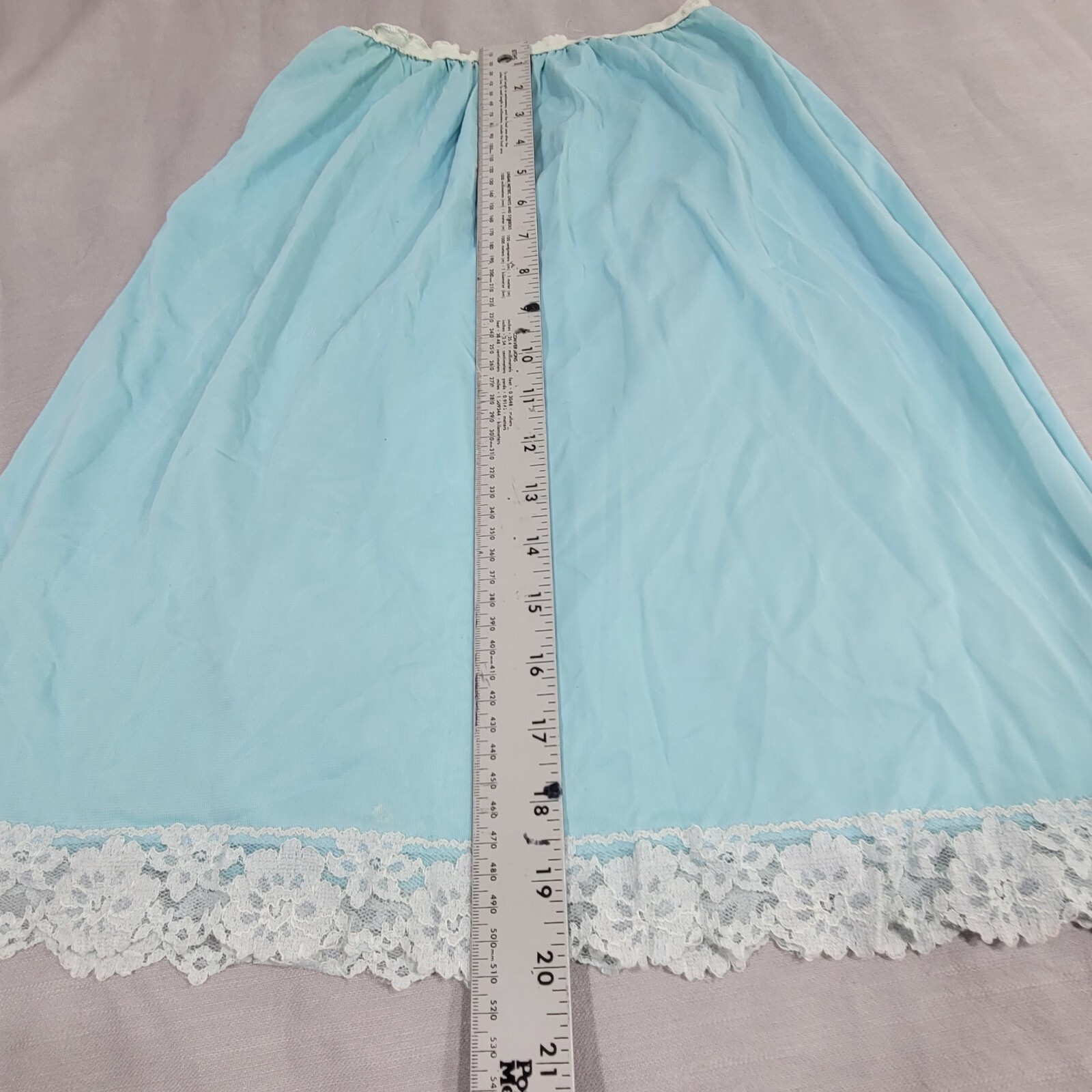 Tiffany BLUE Vintage SILKY Half SLIP Floral Lace NYLON Size Large Loomcraft