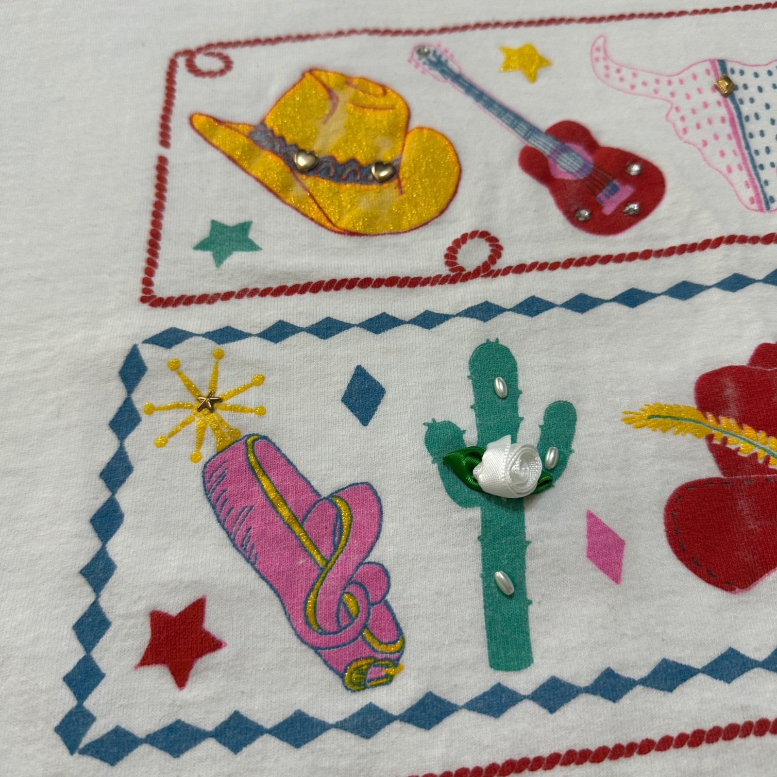 VTG 90s Western Cowgirl T-Shirt Single Stitch OS Boxy 3D Print Festival Rodeo