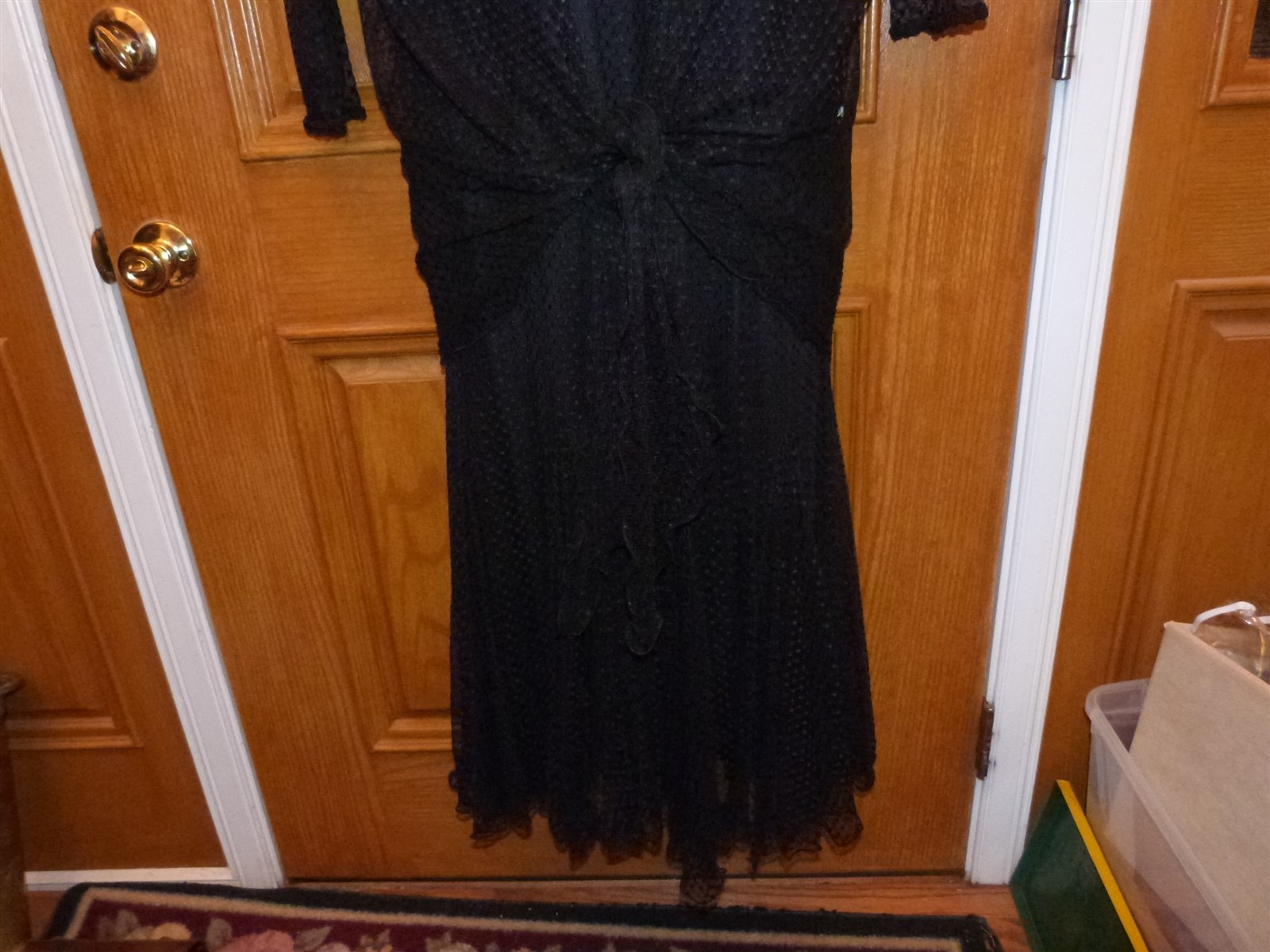 VTG 1980s black swiss polka dot flapper sheath long gothic dress & sheer jacket