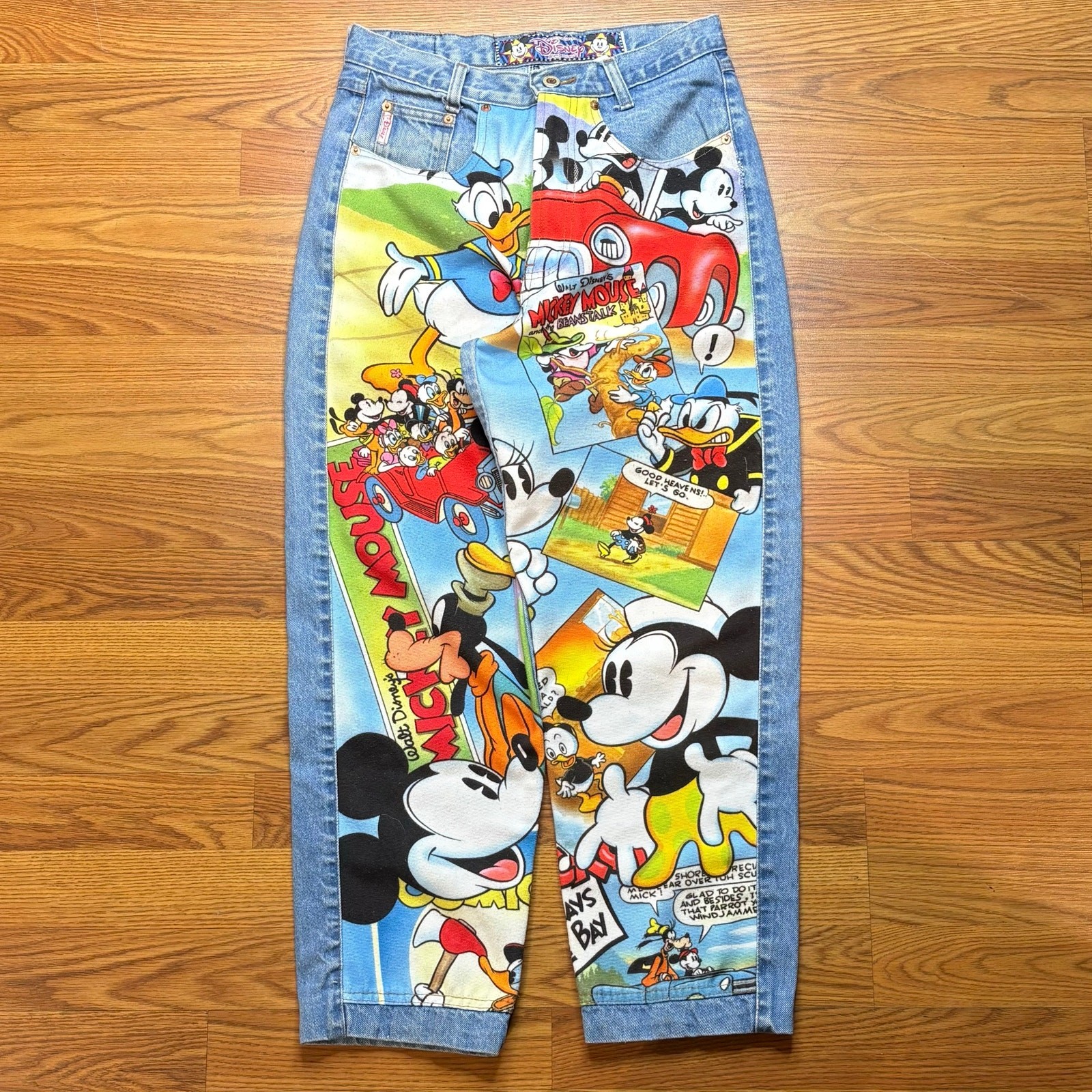 VTG Disney JouJou Custom Rare Mickey Mouse Print Jeans Donald Duck 29×26 USA