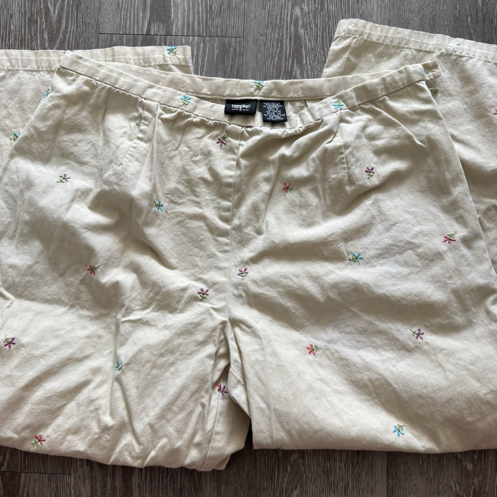 Vintage 90s Mossimo Capri Beach Pants Embroidered Linen, Lagenlook Hippie Sz 12