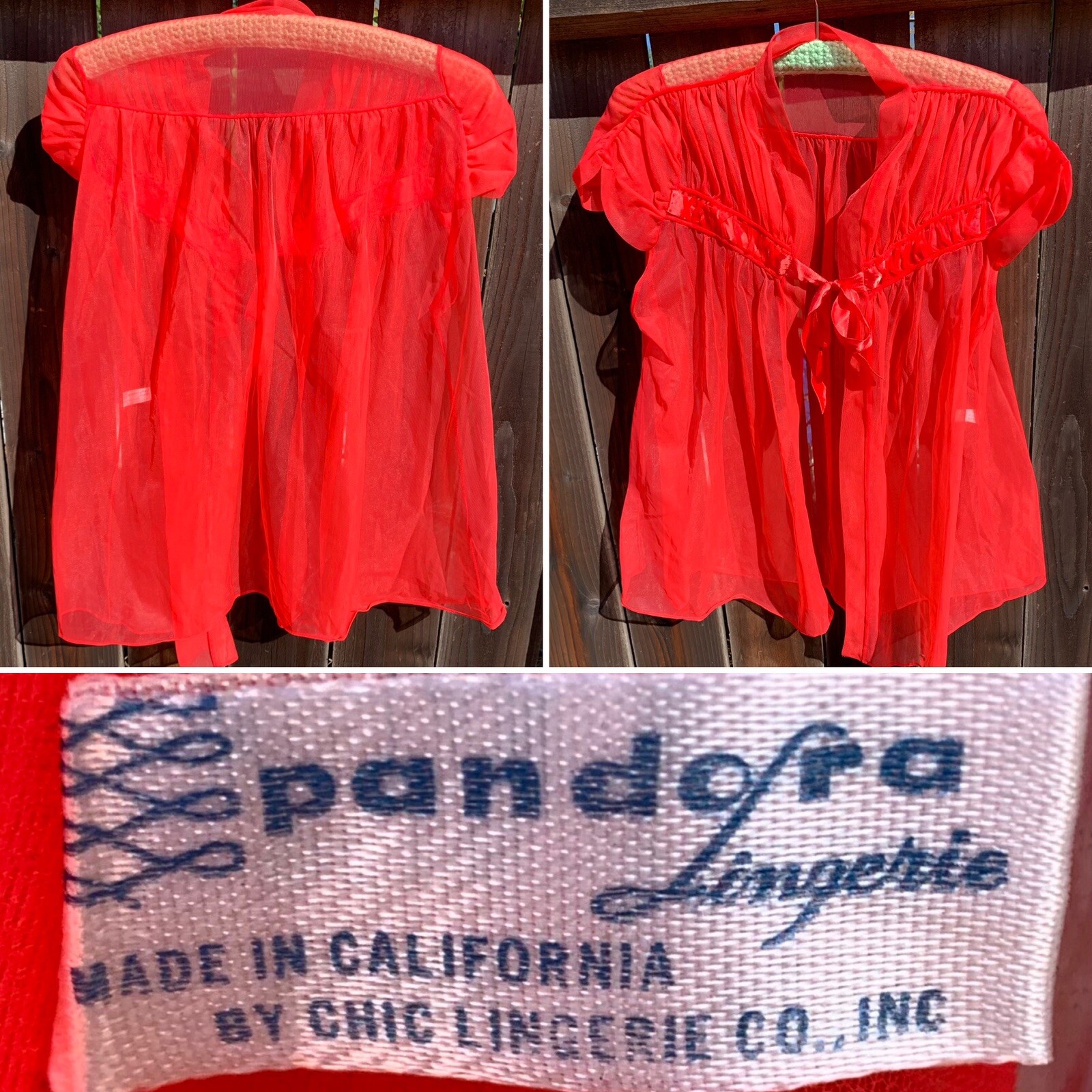 vintage Padora Lingerie made in California sheer nylon bed jacket lingerie top M