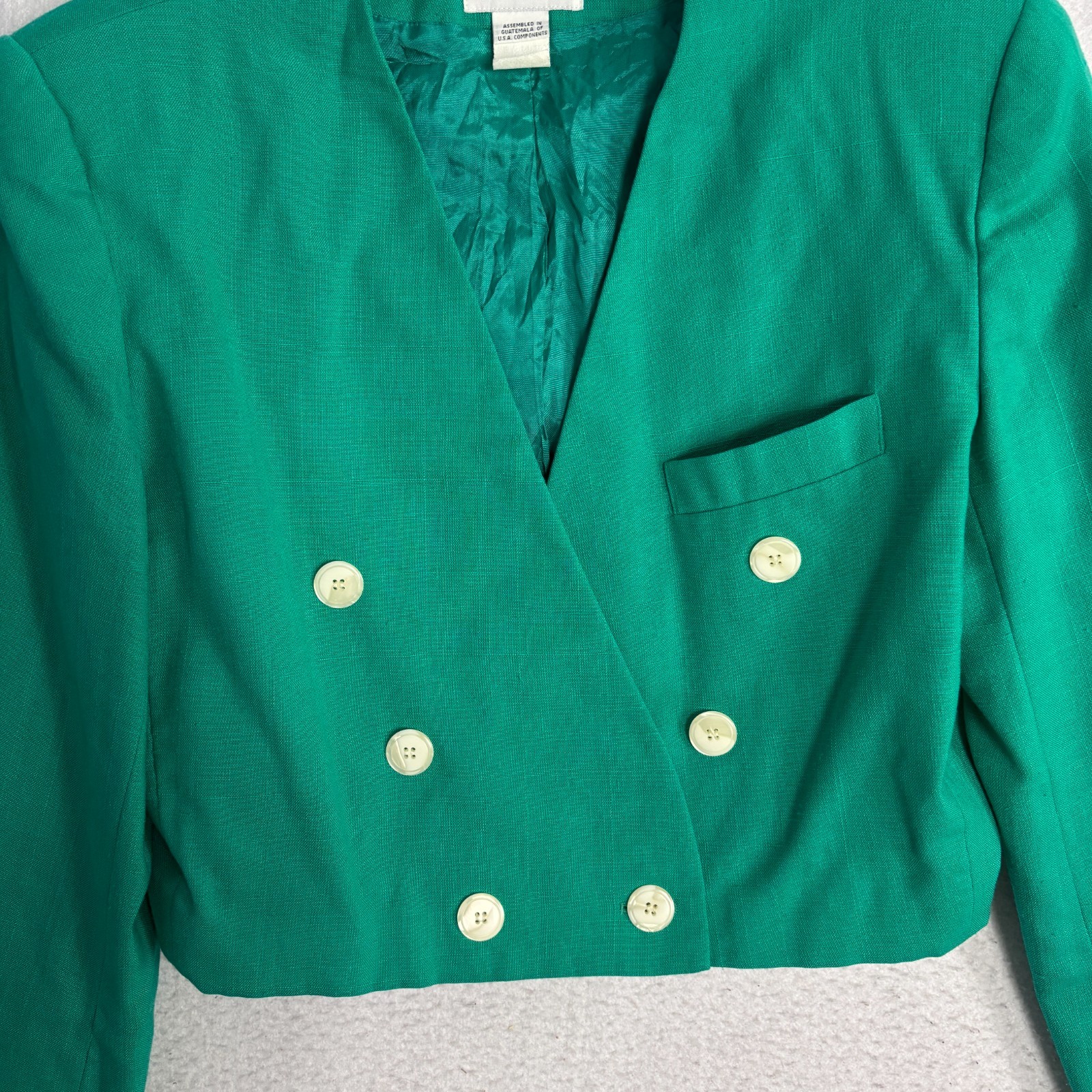 VTG Cropped Blazer 80s Double Breasted Teal Green Haber Dasher M L Knit