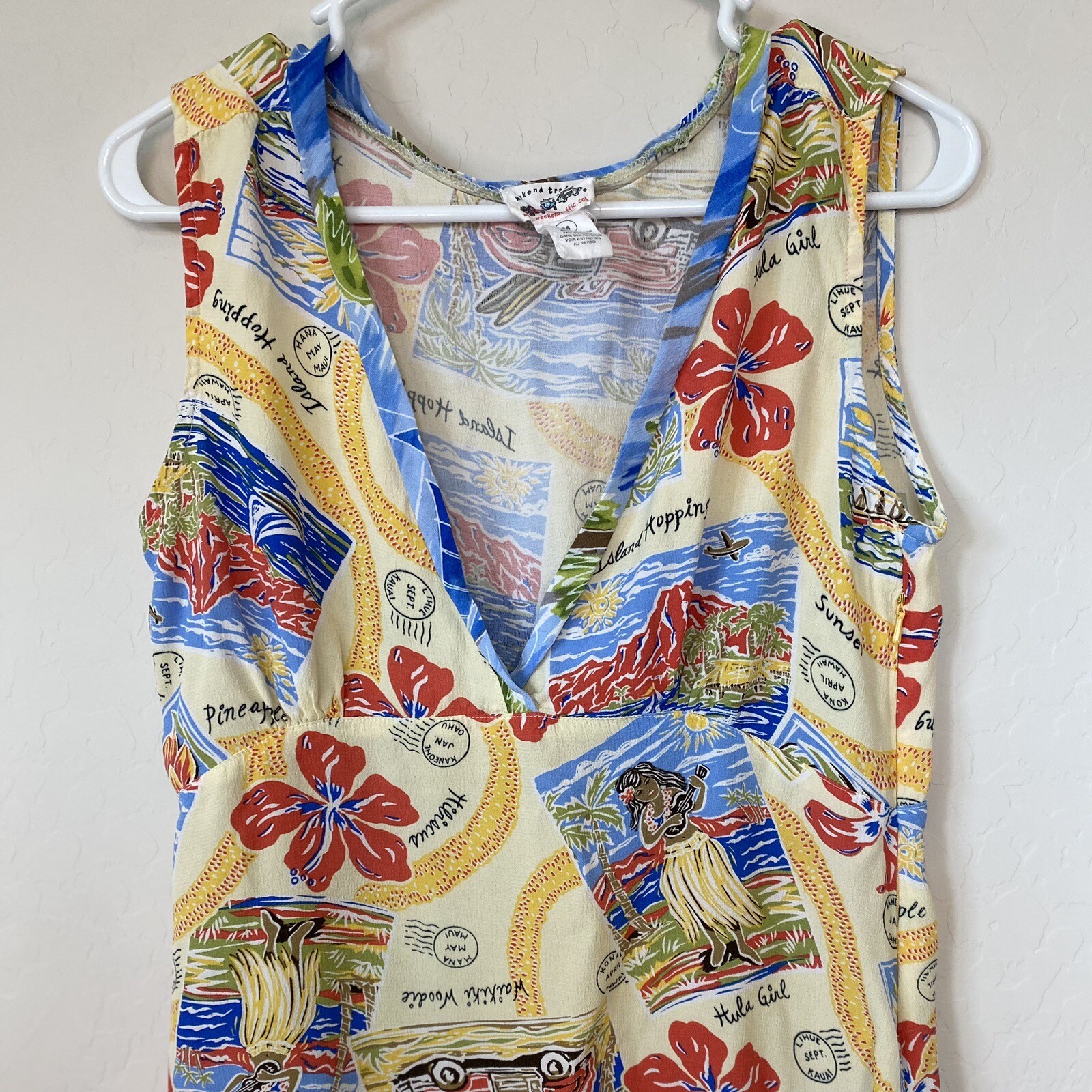 Vtg Weekend Traffic Sleeveless Top Beach Island Hula Girl Floral Stretch Sz M
