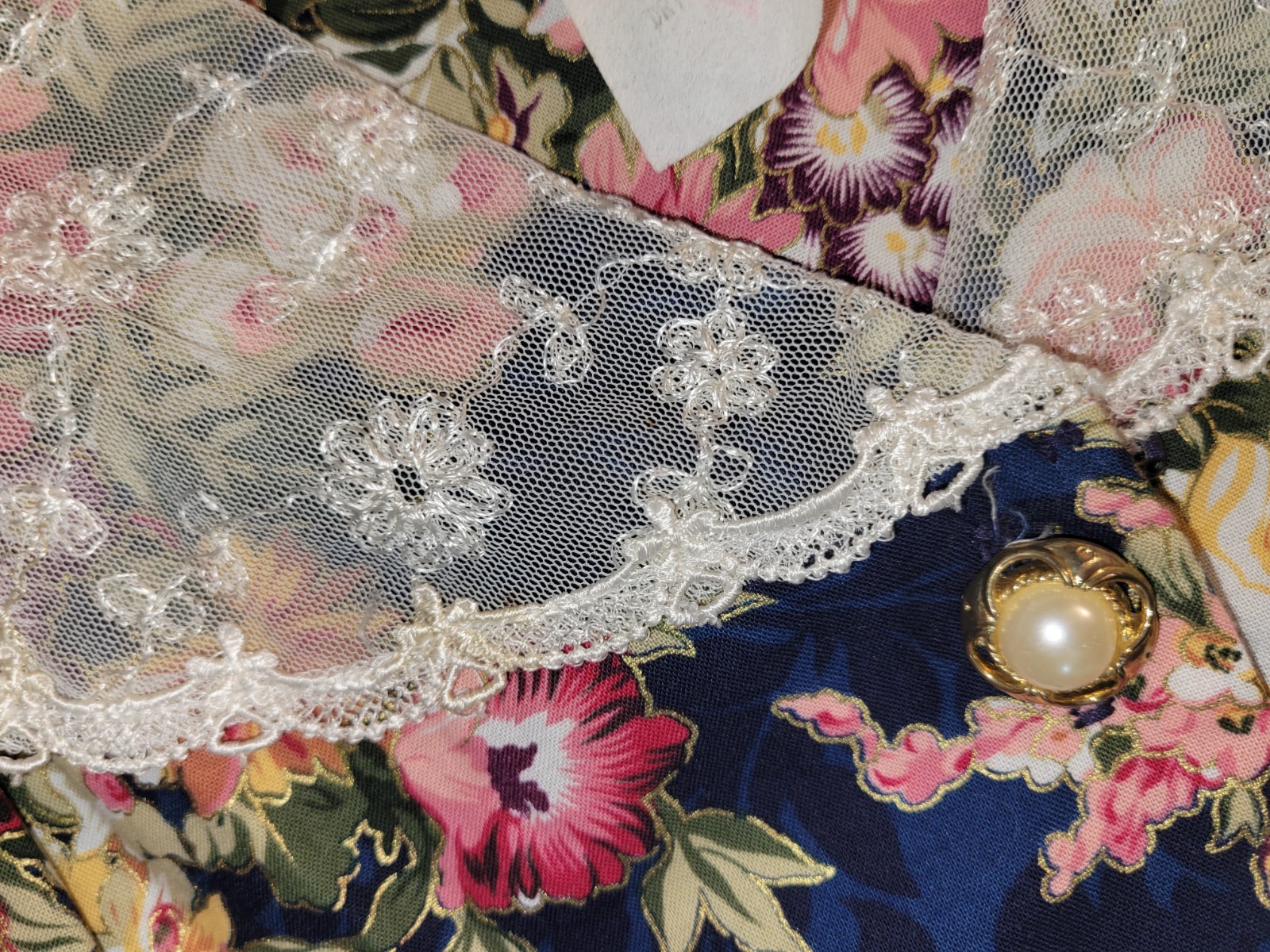 Vintage 80’s Floral Lisa II 14P Blue Modest Dress Retro Lace Collar Garden Party