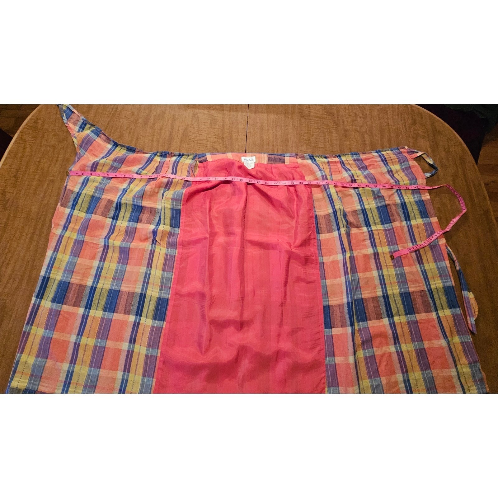 Vintage 80s 90s Neiman Marcus Wrap A-Line Midi Skirt Plaid 8 S M Madras Linen D5