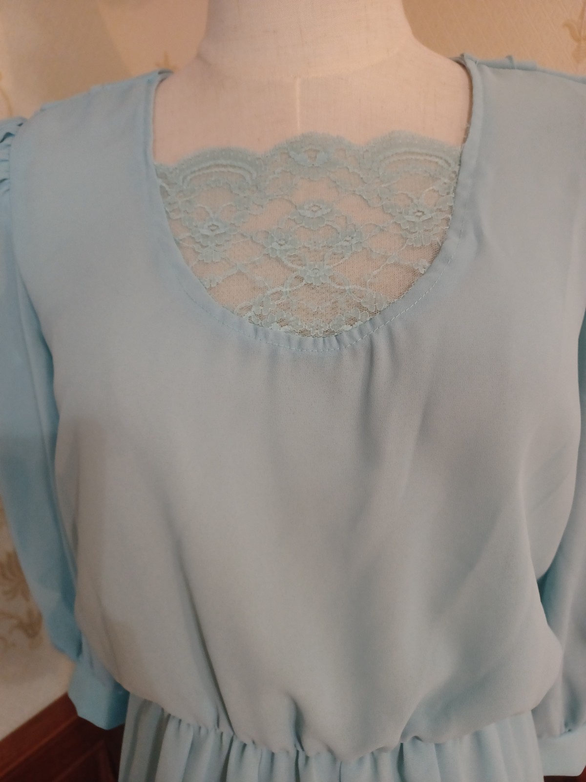 Vintage 1980s Sheer Pastel Aqua Bobby’s Girl Romantic Coquette Dress