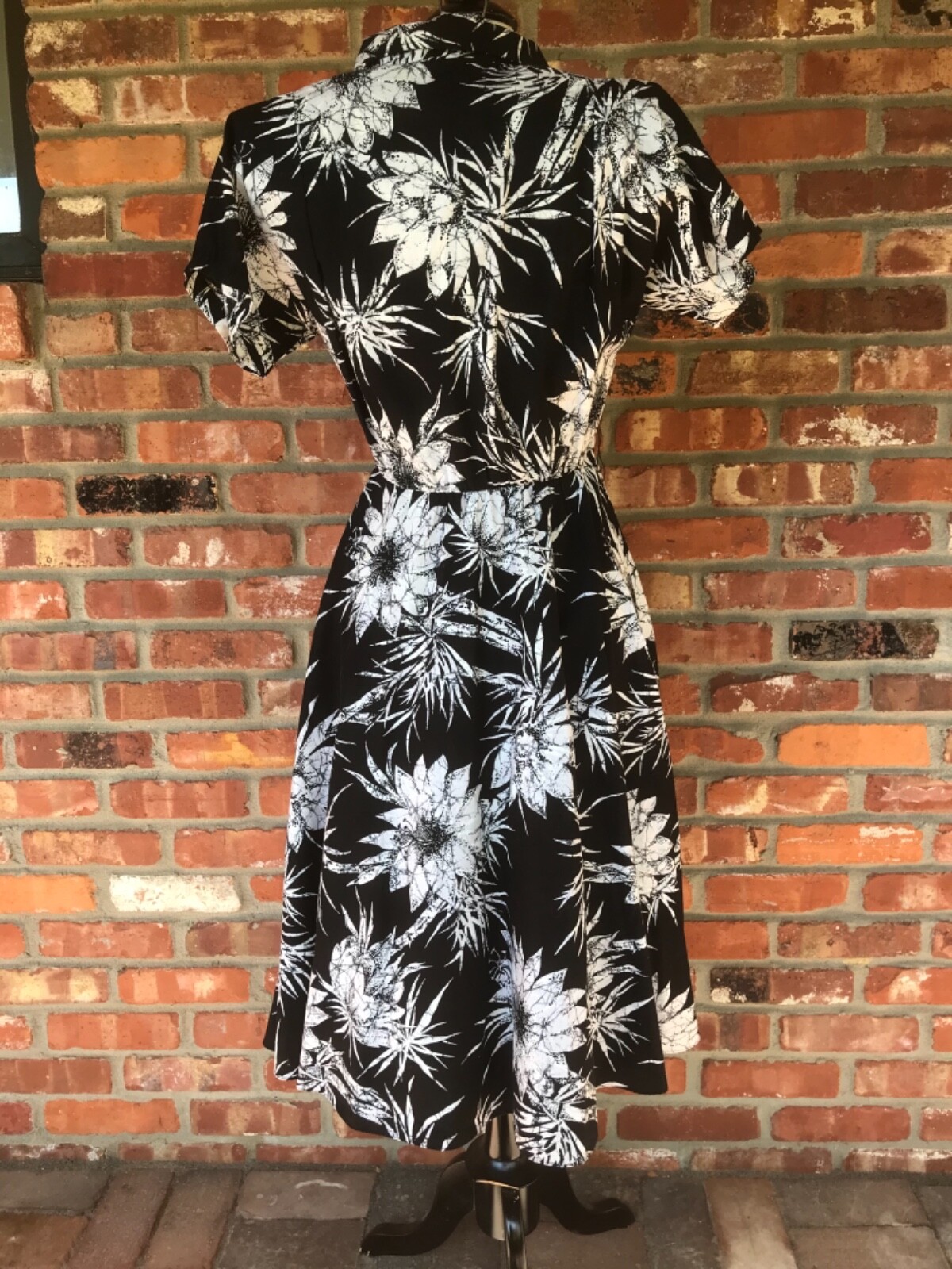 Vintage Batik Bamboo Shirt Dress Double Collar Safari Bohemian 80s wide sweep