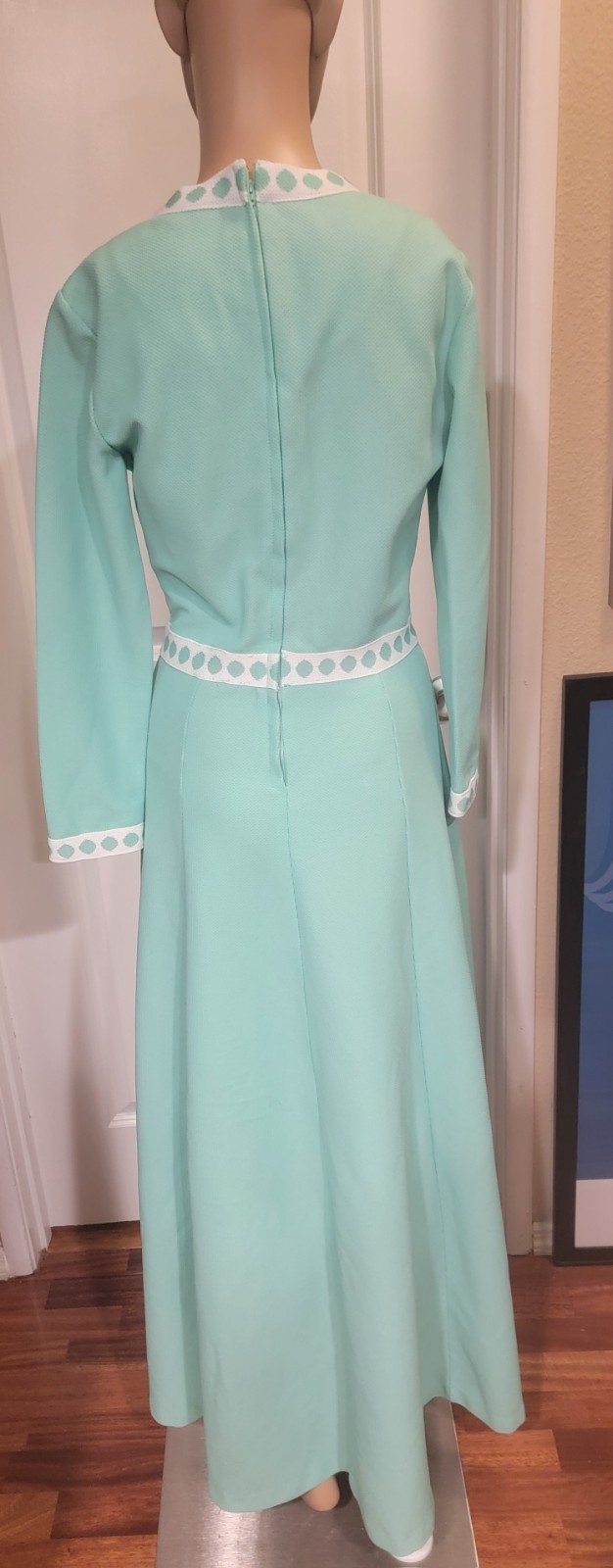 VTG 70s Shady Lane Jonathan Logan Green Mod Knit Maxi Dress