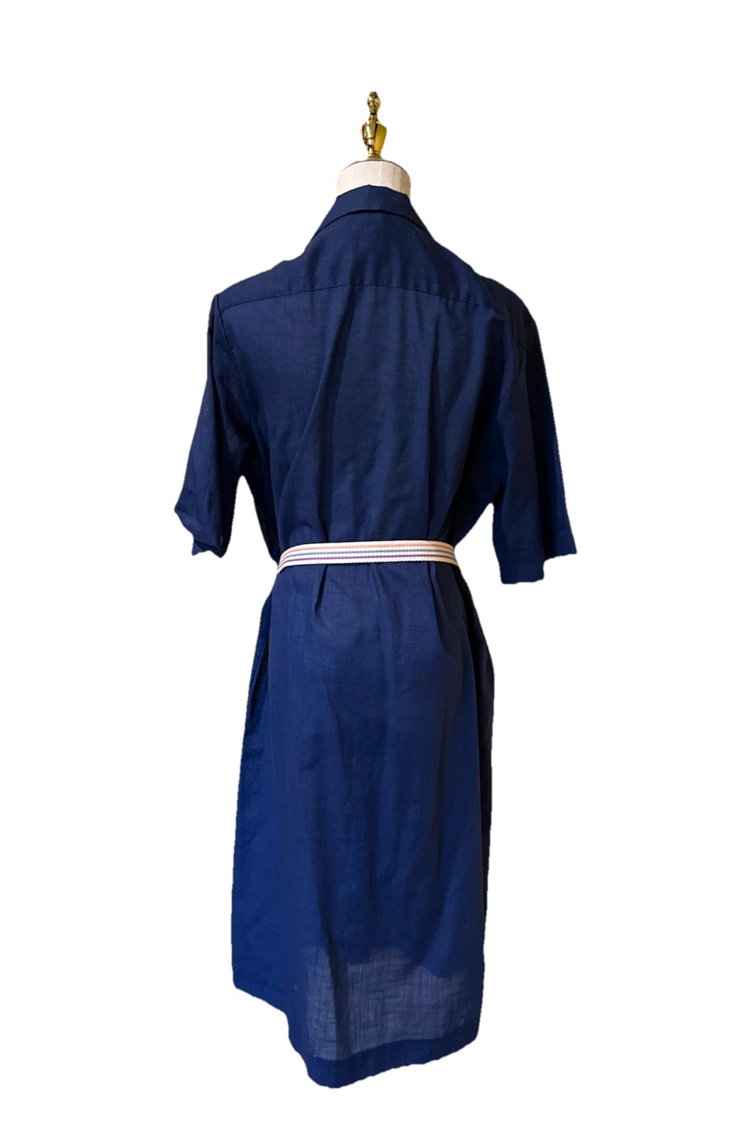 Vintage ShirtMaker 1950s Navy Button Down Shirt Dress With Cream Belt Size 14P