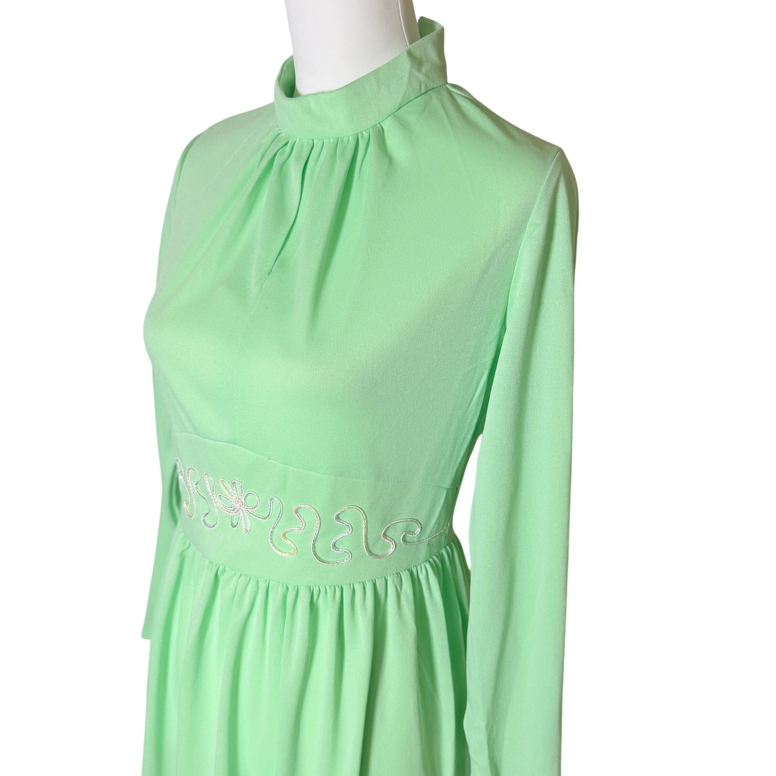 VTG Sears Mint Green Empire Waist Maxi Dress 1970’s Prairie Boho Cotagecore
