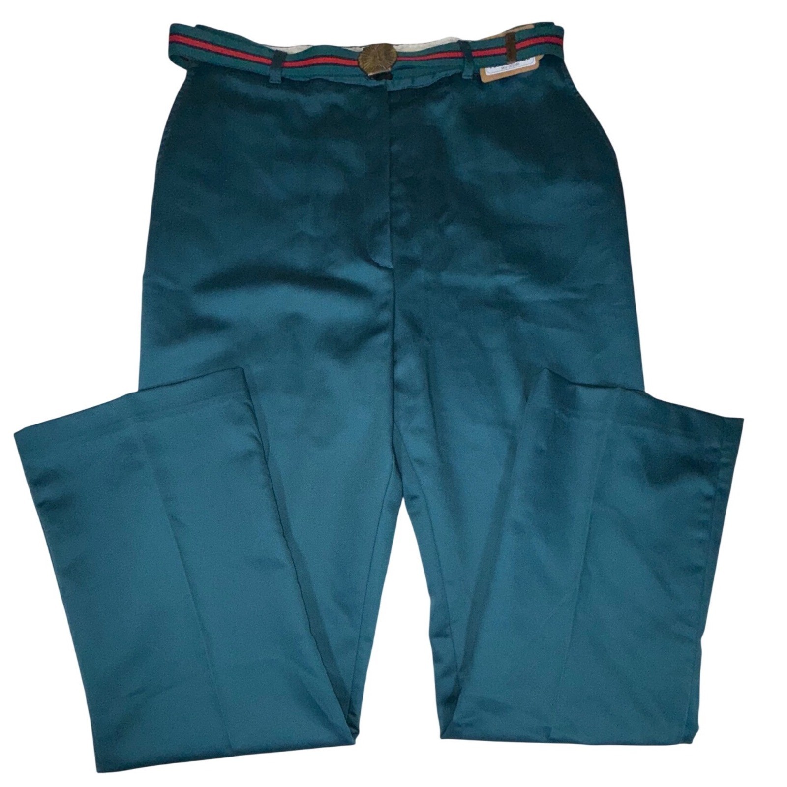 Vintage Sears The Fashion Place Classic Teal Green Sateen Belted Size 16 NWT