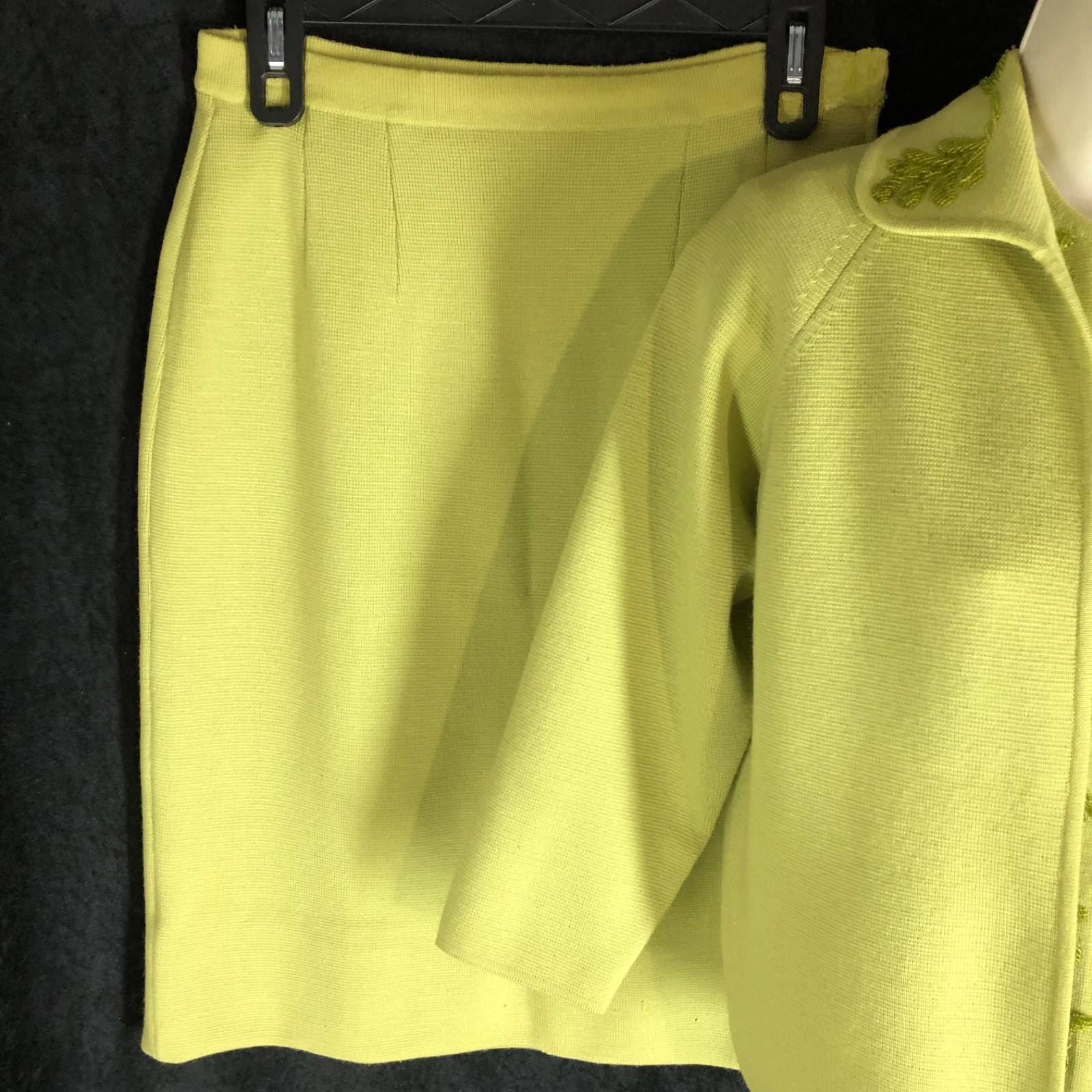Vintage 1960s Liebes Wool Knit Sweater Skirt 3 pc Set sz 8 Beaded Hong Kong