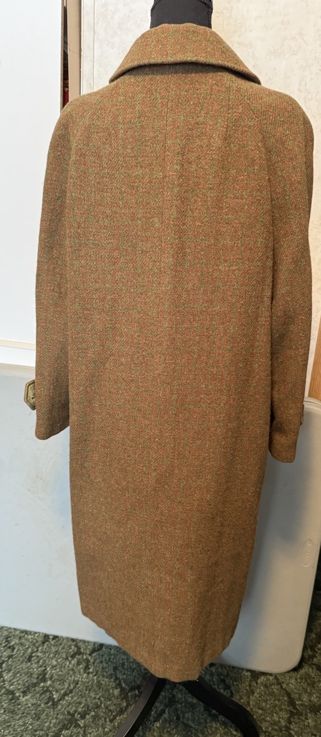 Vintage 60s 70s Harris Tweed Coat Brown Green Scottish Wool Overcoat Ladies S/M