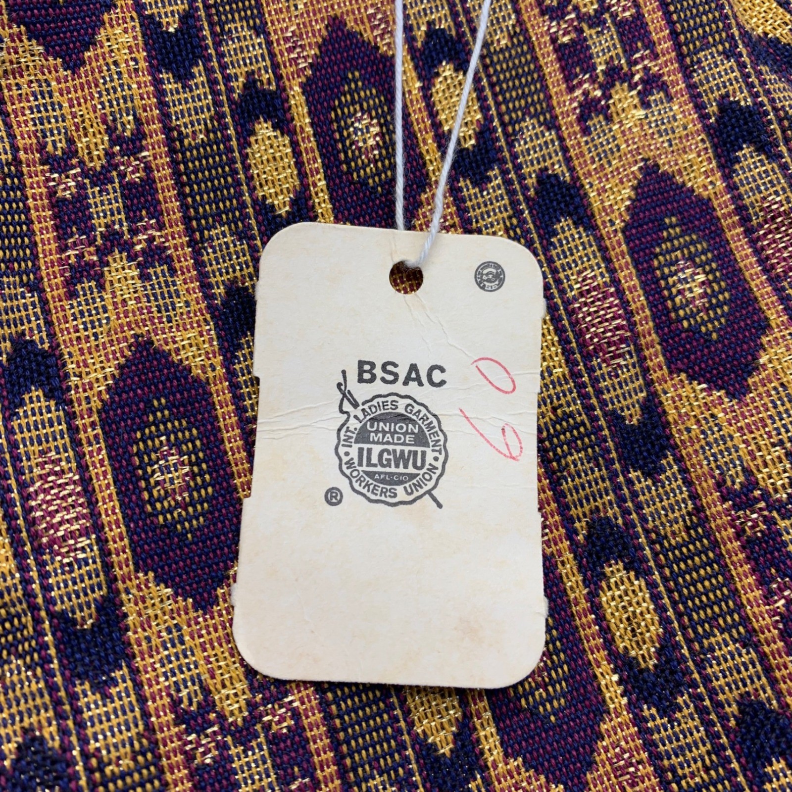 Vintage BSAC ILGWU Wide Leg Palazzo Pants Purple Gold Metallic Ikat Print Sz 10