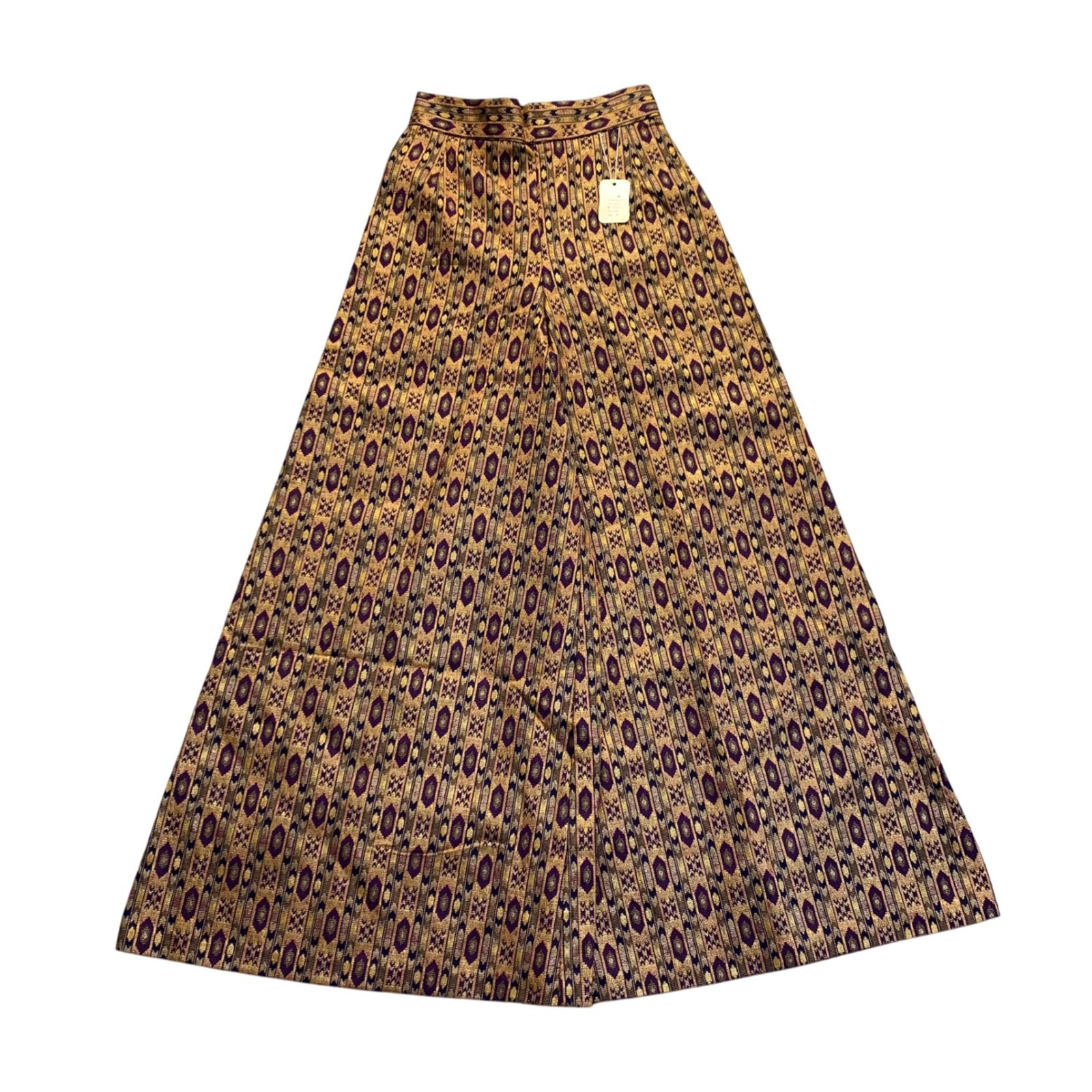 Vintage BSAC ILGWU Wide Leg Palazzo Pants Purple Gold Metallic Ikat Print Sz 10