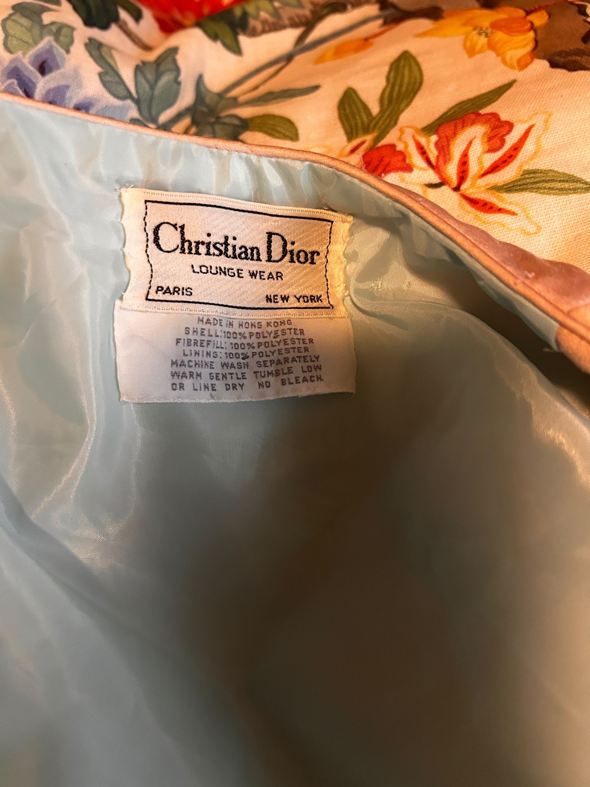 Vintage Christian Dior Lounge Wear Robe – Long Pastel Blue & Pink Belted Robe