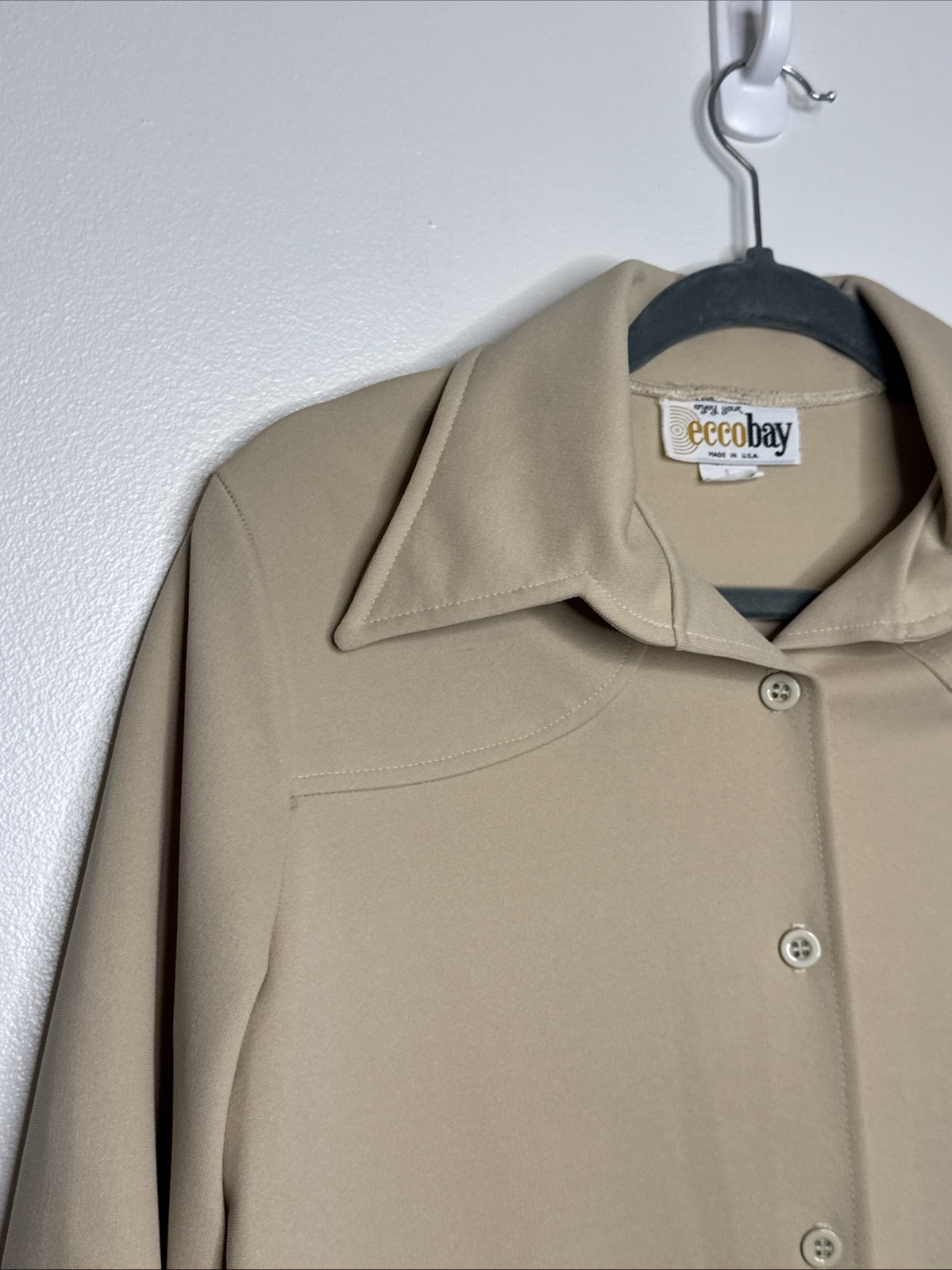 Vintage 70’s Ecco Bay Polyester Shirt Jacket Size 8 Tan