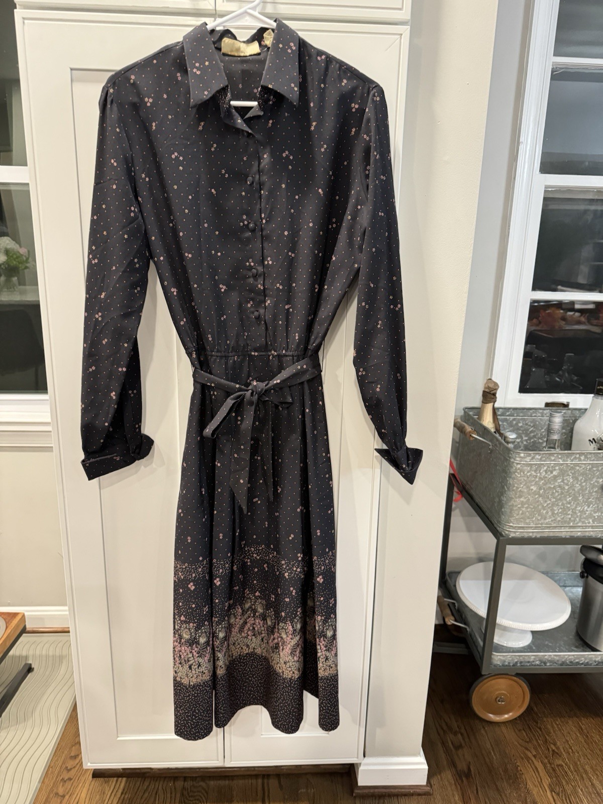 Vintage LANVIN Micro Floral Sheath Shirt Dress Size 14