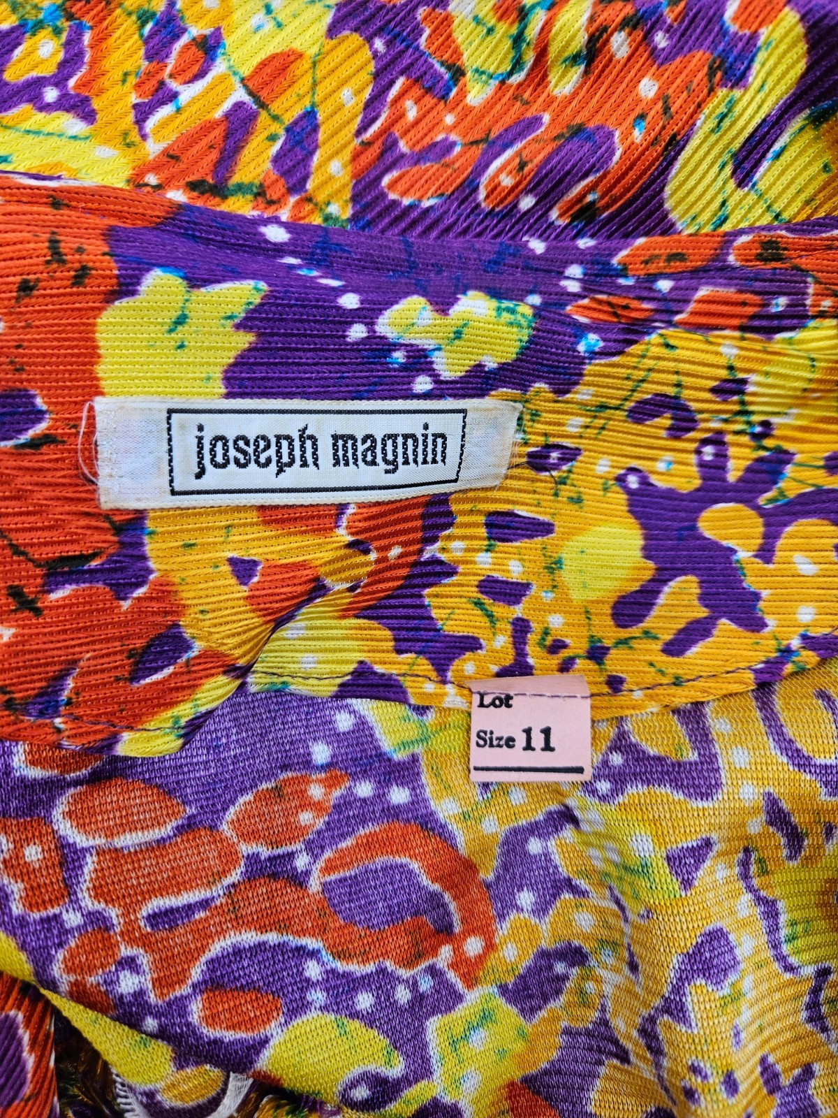 VTG Joseph Magnin Mod Mini Dress Womens 11 Long Sleeve Floral Large Collar