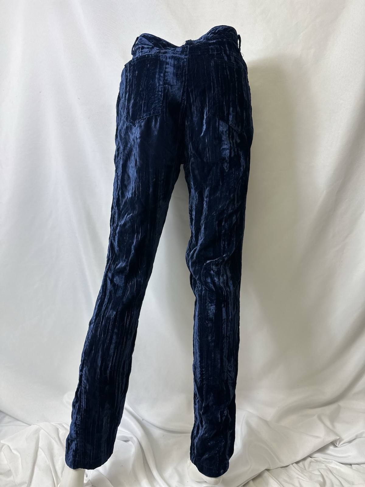 Vintage Moda Int’l Women’s Sz 4 Crushed Velvet Hi-Rise Straight Leg Pants Blue