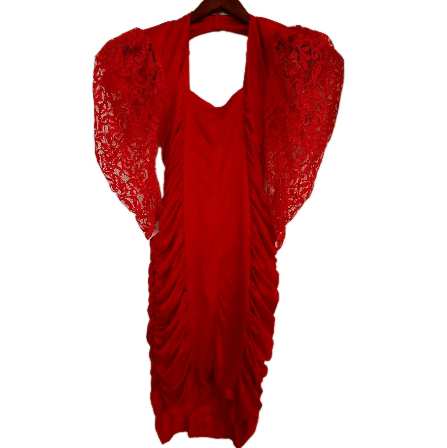 Vintage 1980s Mayvens of California Red Lace Party Dress Prom Photo Session