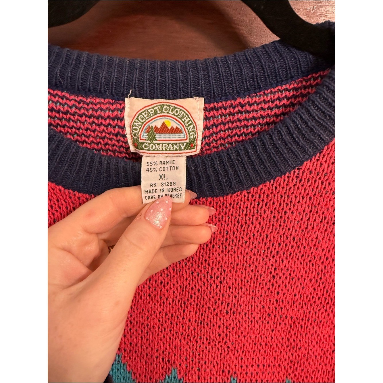 Concept Clothing Co. Colorblock Knit Sweater in Pink, Navy & Teal Vintage 80s