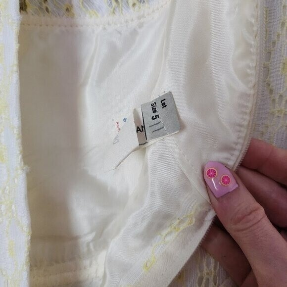 VINTAGE 70’s union made butter yellow white eyelet floral maxi dress size 5