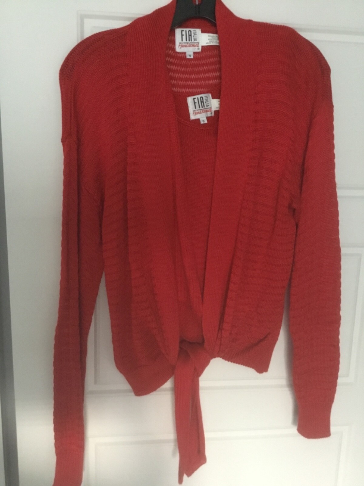 Red Fia Italia Handloomed Sweater Shell 2 Piece Set S Cardigan Vintage 80s EUC