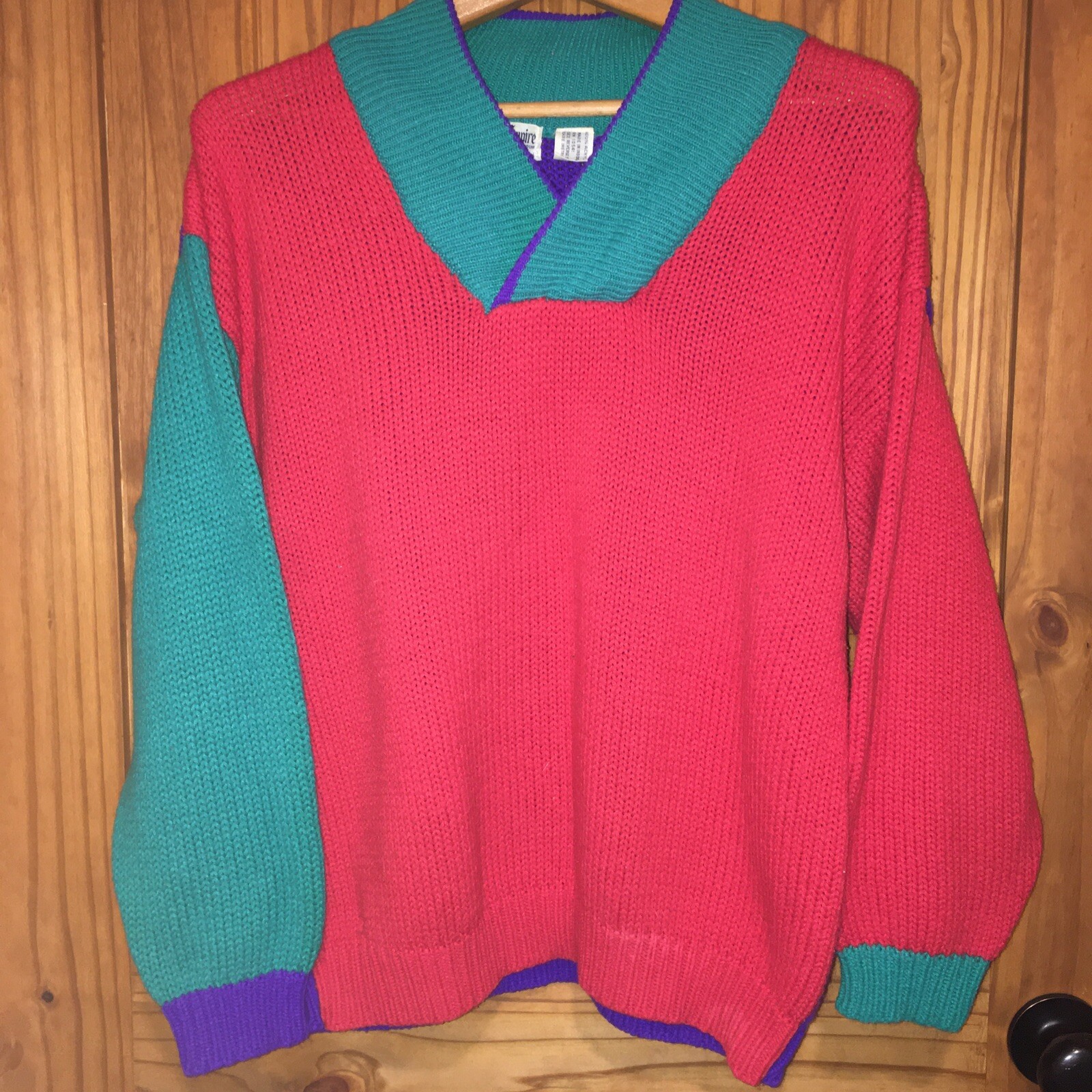 1980,s Empire womens sweater red, green and purple Vintage Large
