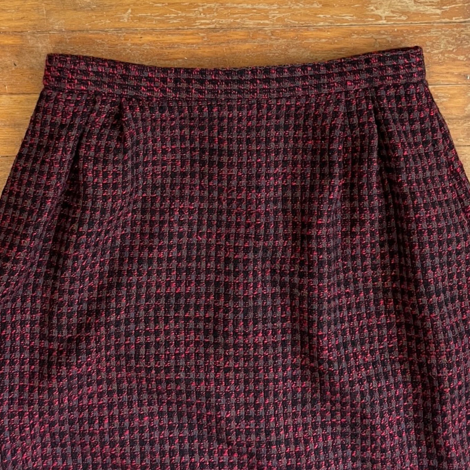 Vintage Pink Tweed Pencil Skirt Size Small 28″ Waist 1980s Woven Wool/Silk Blend