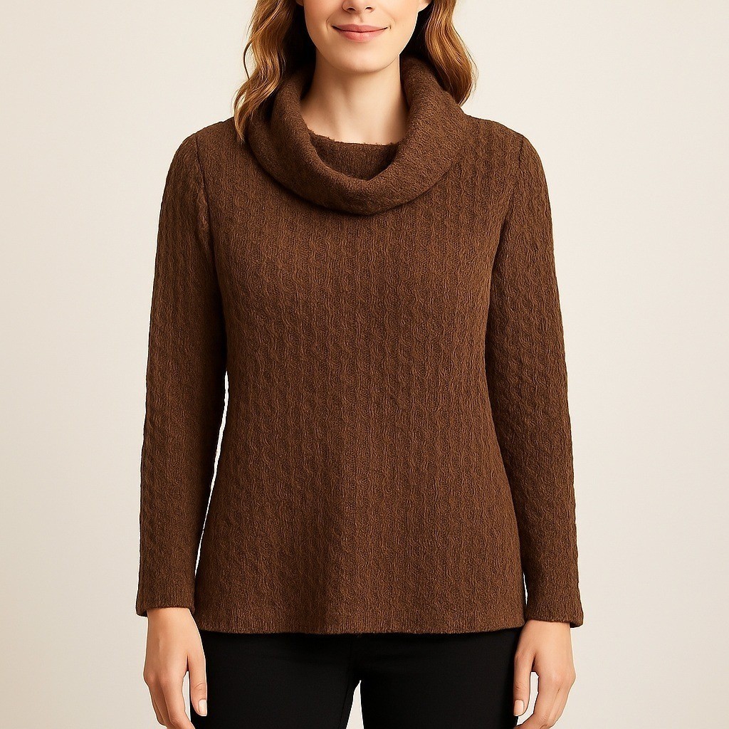 Boundary Waters Brown Textured Cowl Neck Sweater Womens M Long Sleeve Pullover