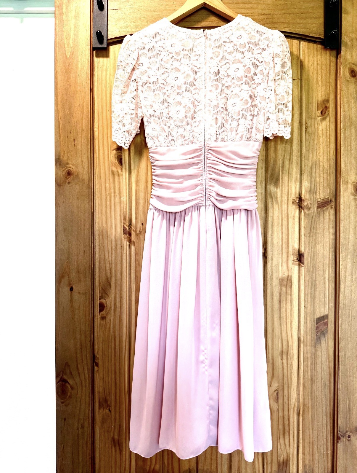 Vintage ILGWU Women’s Union Made Pink Lace Midi Dress Sheer Romantic Size 8 USA