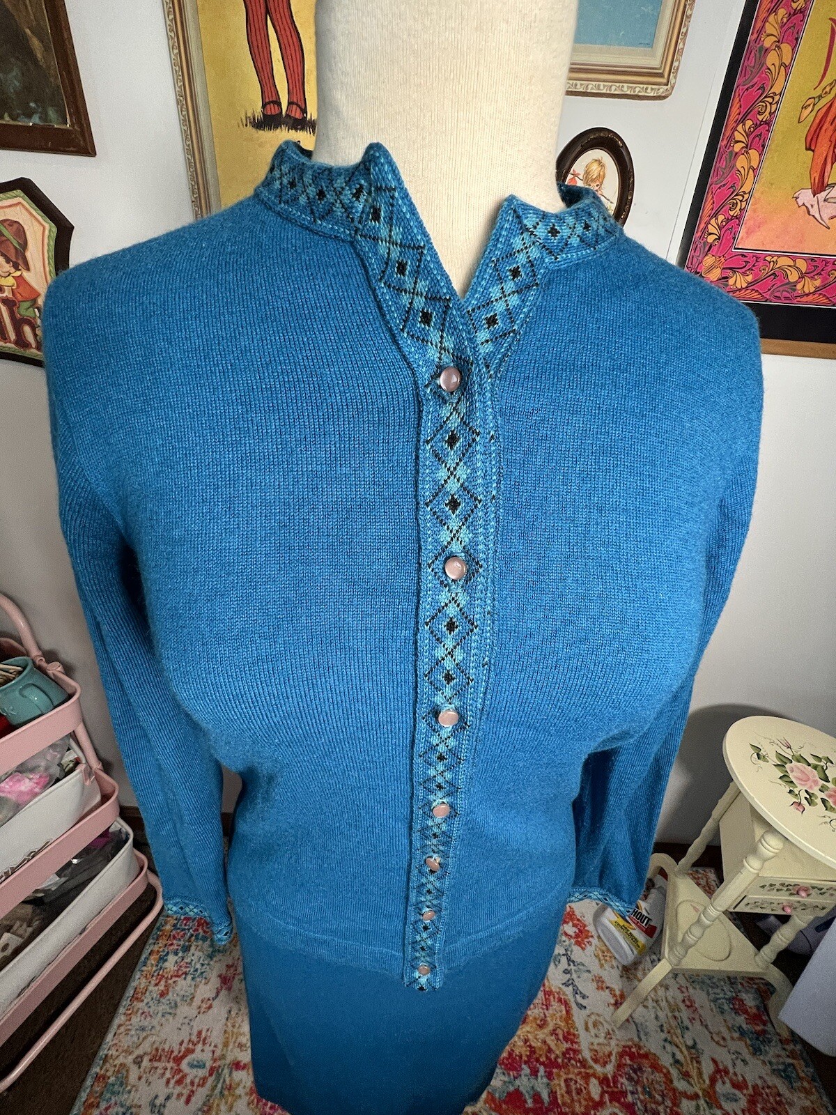 Vintage 1950’s Knit Set Jantzen Blue Sweater And Skirt S / M