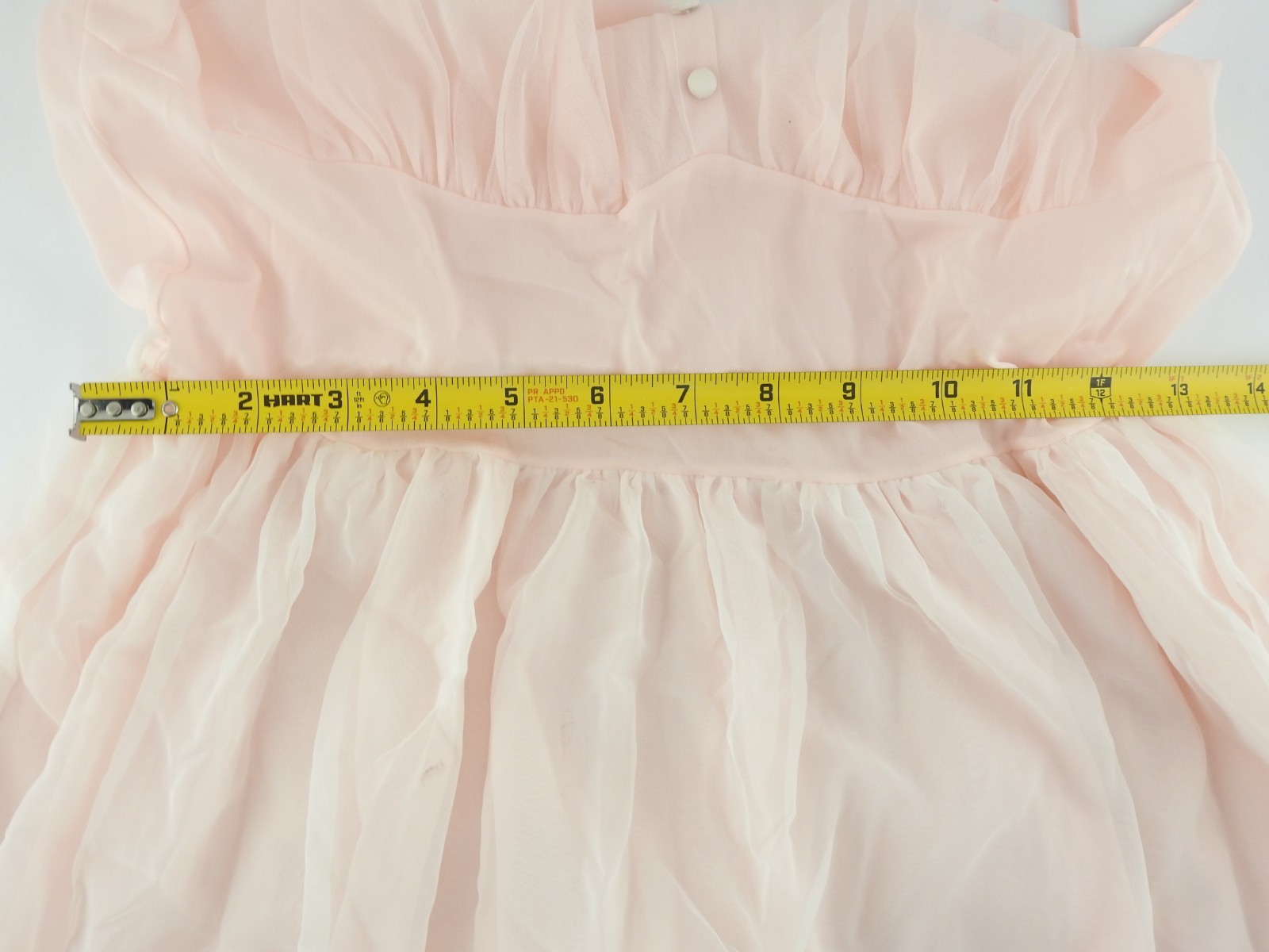 Vintage 50s Sheer Pink Nylon Nightgown White Embroidery Sz 36 M Laros Romantic