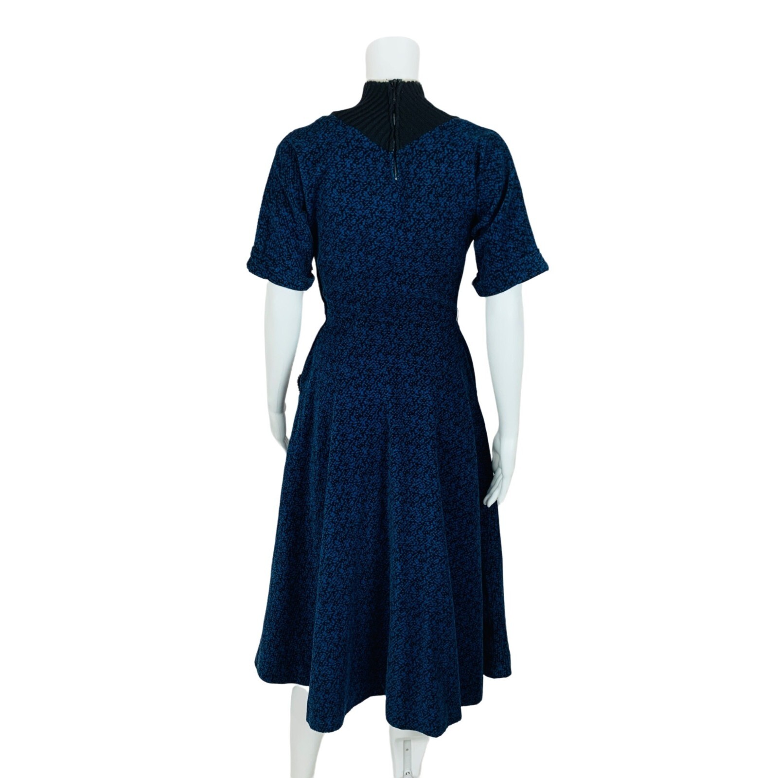 Vintage 1950s Blue Corduroy Dress Speckled Batwing Winter Turtleneck Minx Modes