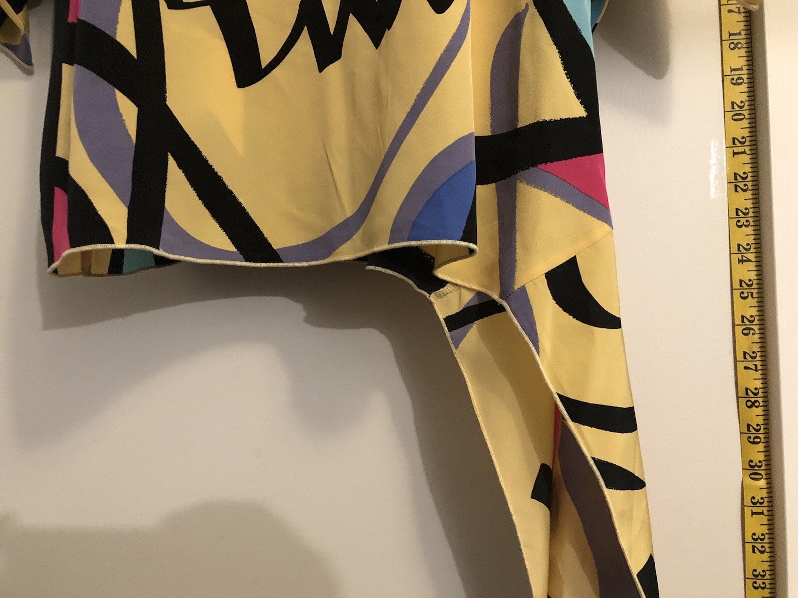 Vintage Siasia New York Women Size XS Pattern Yellow Tie End Shirt Lined Art TH