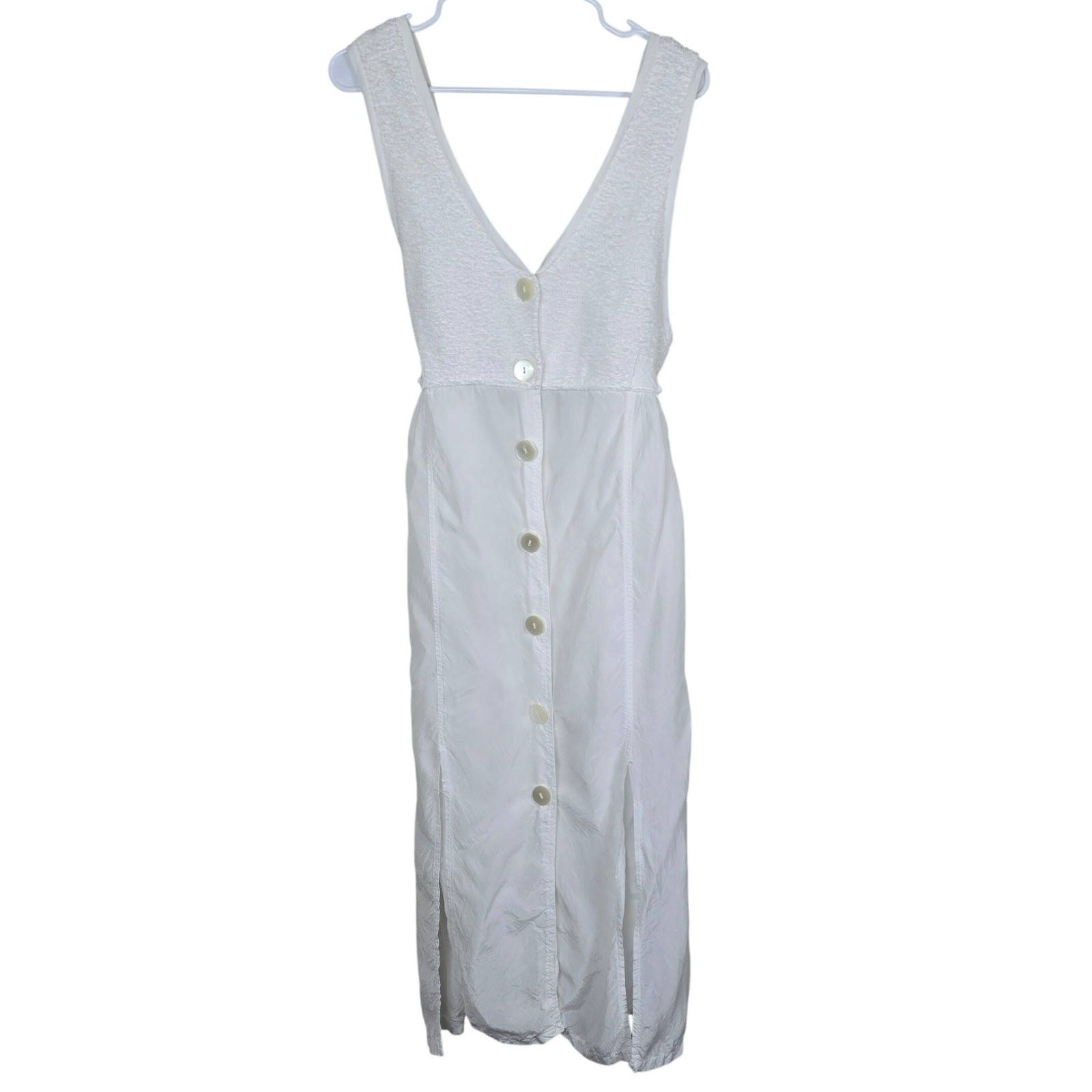 BODIL Vintage White Terry Cloth Mixed Media Maxi Dress Button Front Size 1 Boho