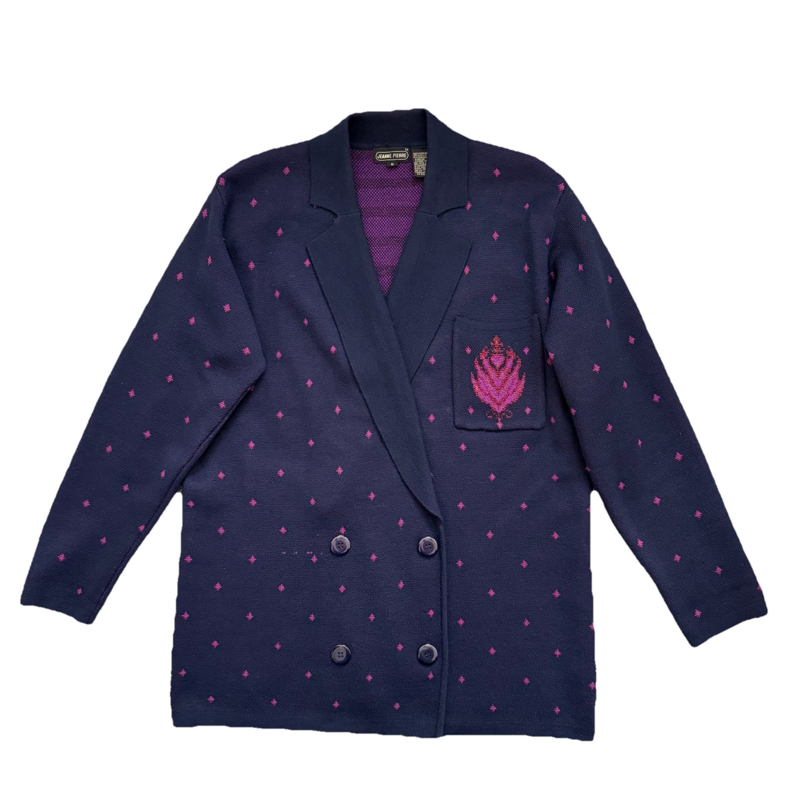 Vintage 90s Knit Wool Blazer Womens Small Purple Oversized Preppy Academia Ivy