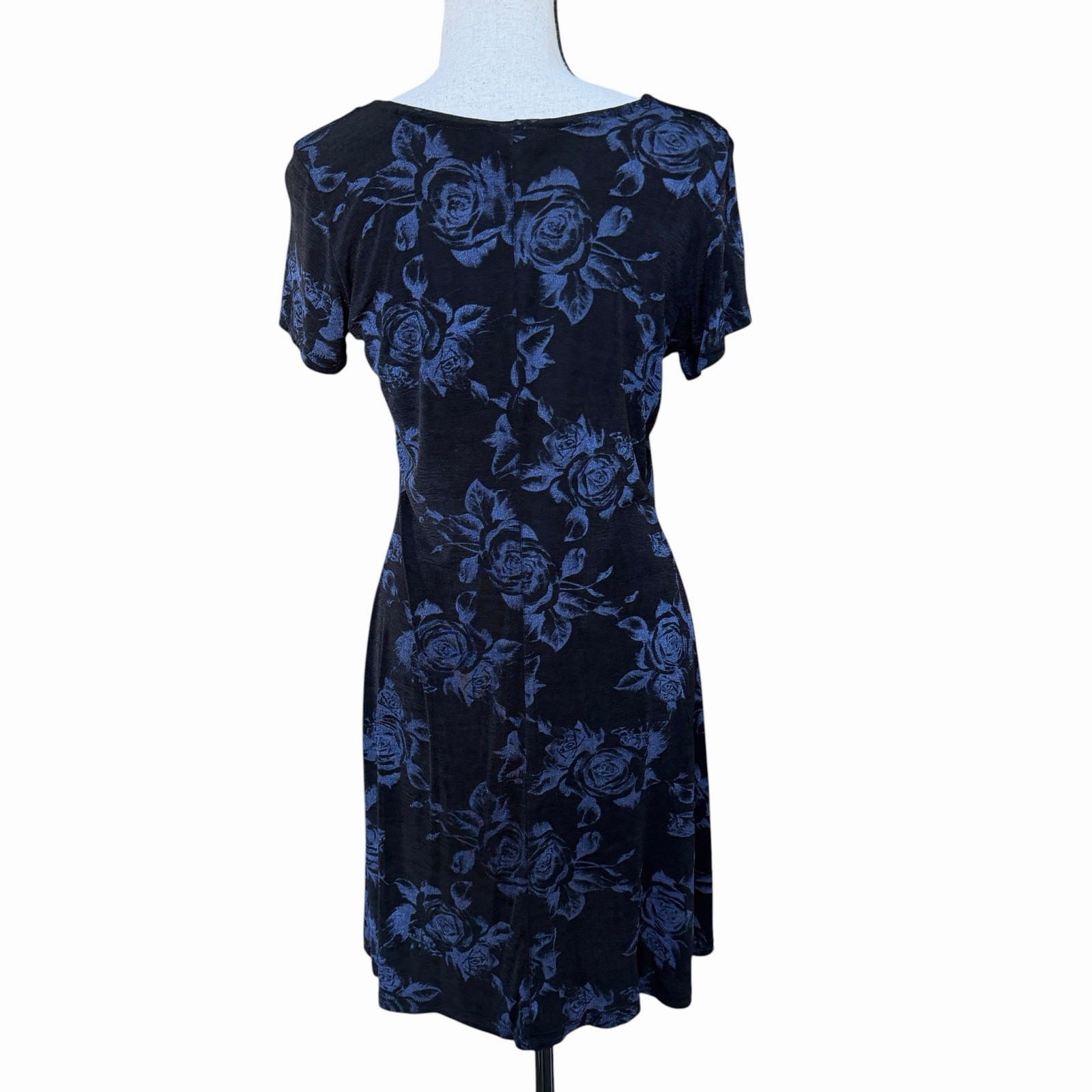 VTG 90s Joule Black Blue Rose Floral Stretch Mini Dress Whimsigoth Fairy Grunge