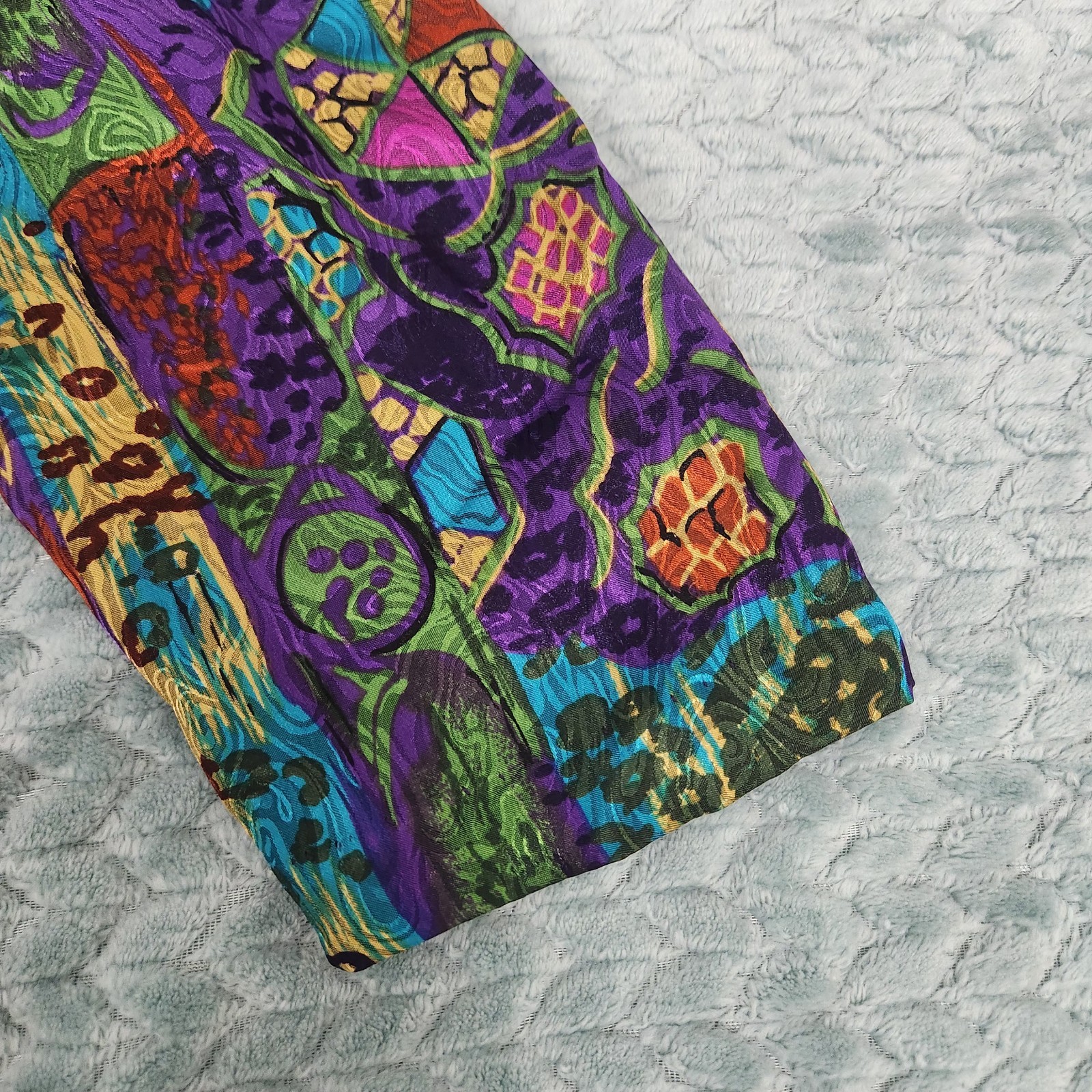 VTG 1970s Ruth Norman Artsy Bold Mixed Prints Blouse Size XL Shoulder Pads