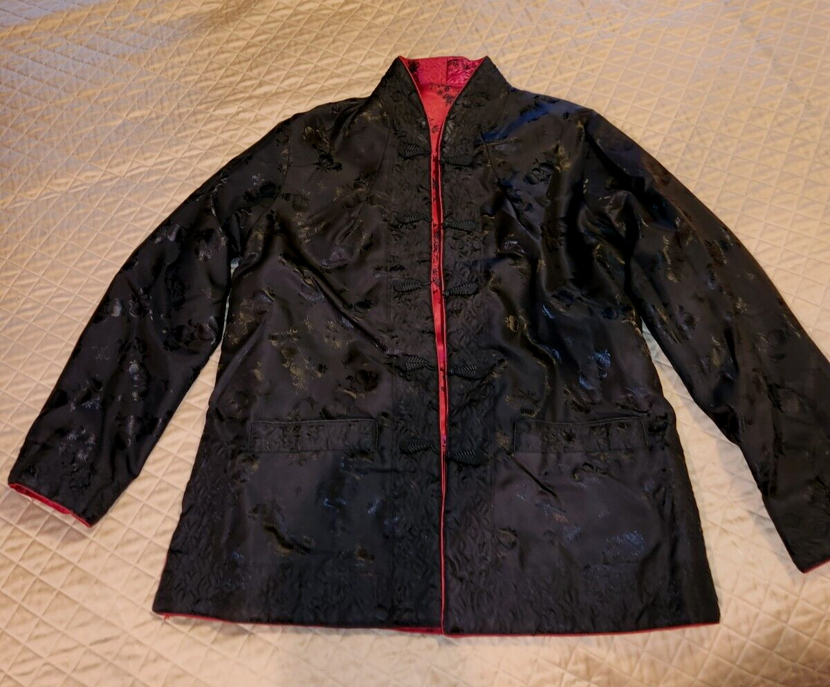 Red/Black Reversible Fortune Fabulous Fashions Satin Asian Jacket Sz M Red/Black