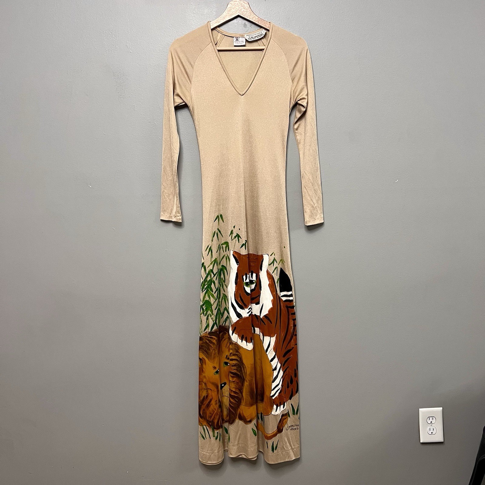 VTG HTF Mimosa Tree Women’s Hand Painted Animals Boho Long Sleeve Maxi Dress 5/6