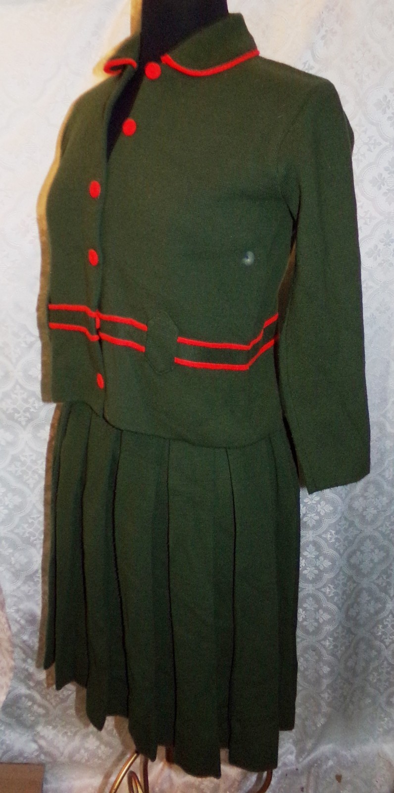 Piccolino American Edition M Gino Paoli Skirt Suit Womens Vtg Knit Olive Green